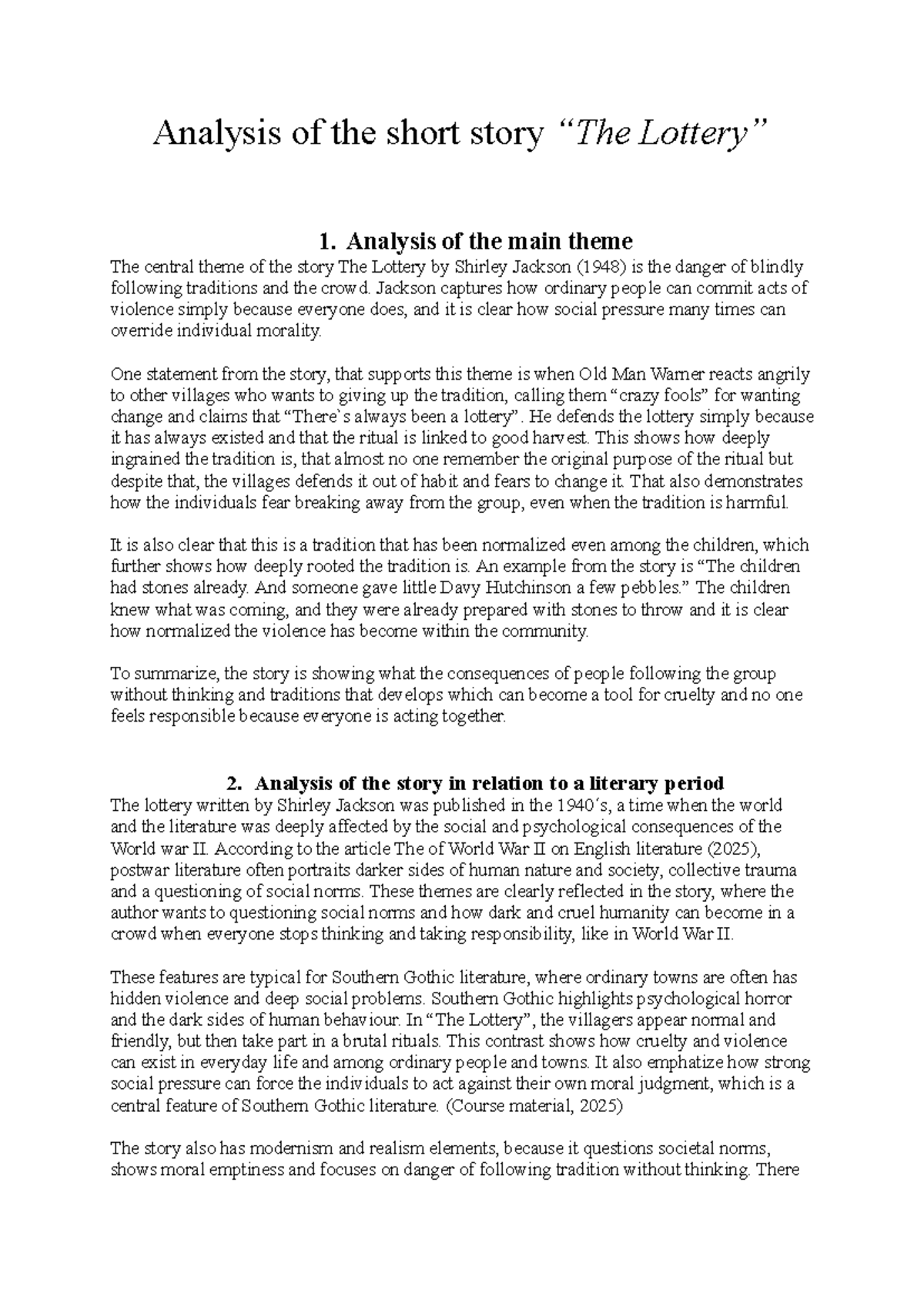 Analysis of the Short Story 