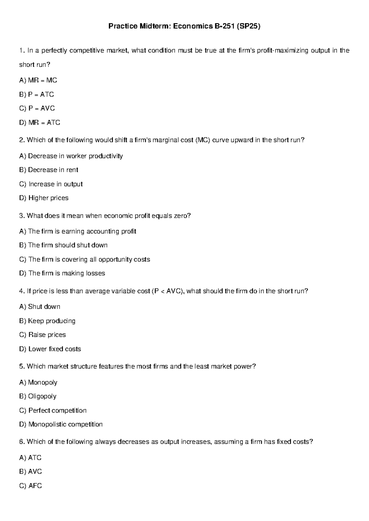 Practice Midterm Review for Econ B251: Key Concepts & Questions - Studocu