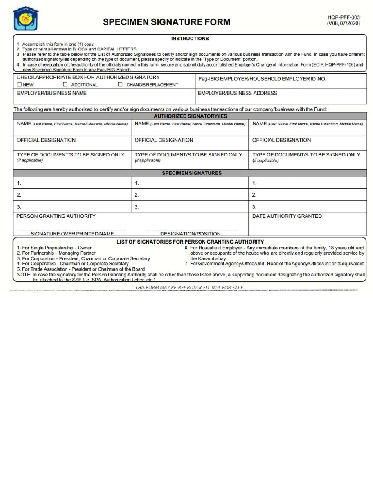 SSF Pagibig Specimen Signature Form Instructions - Studocu