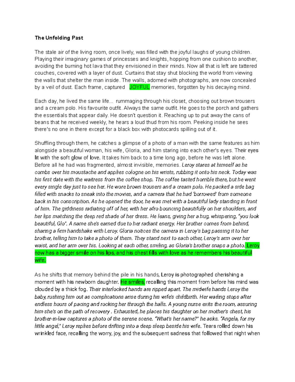 Y11T1 Narrative: Memories of Love and Loss - Studocu
