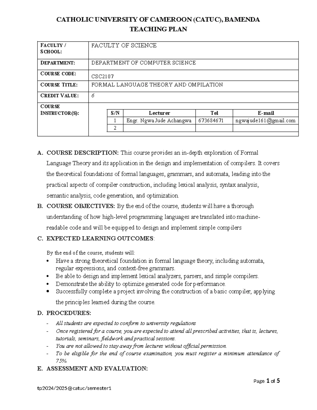 CS LEVEL 2 CSC Formal Language Theory & Compiler Design Overview - Studocu