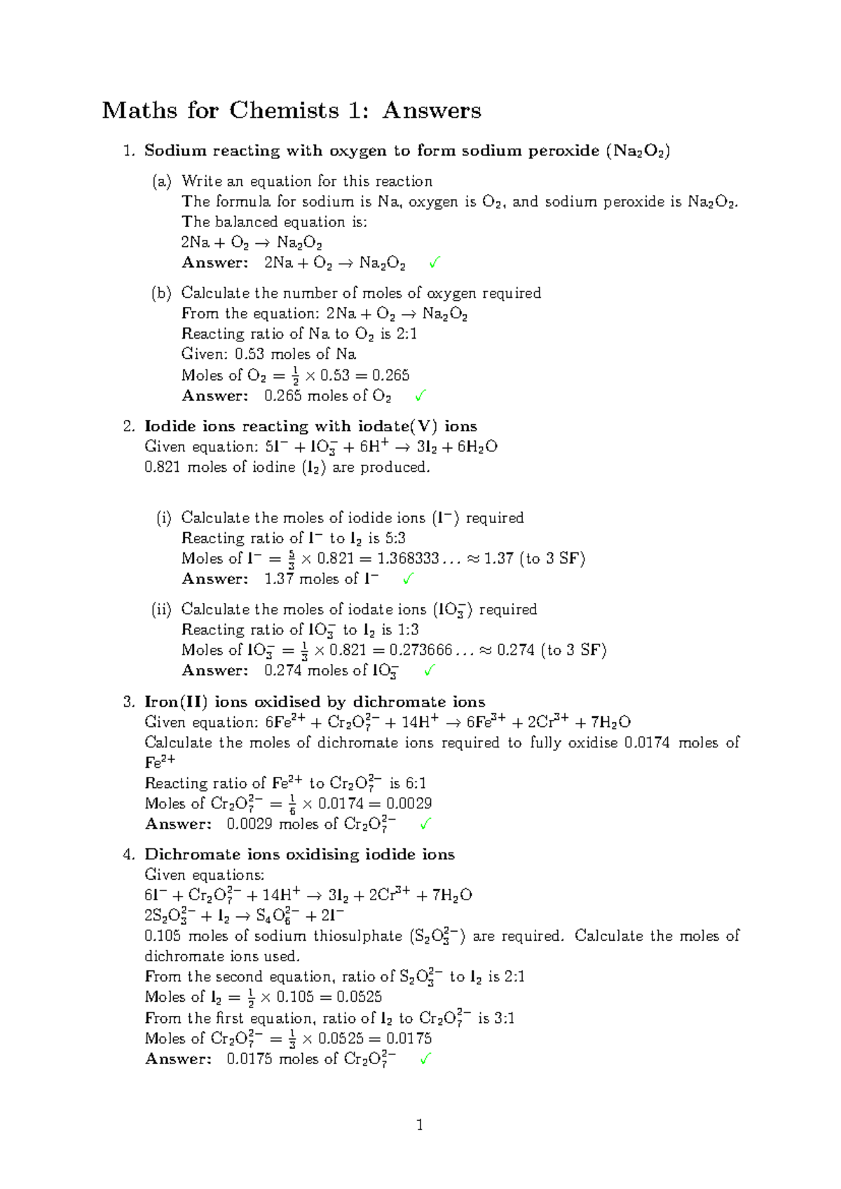 Maths for Chemists 1: Practice Questions and Answers - Studocu