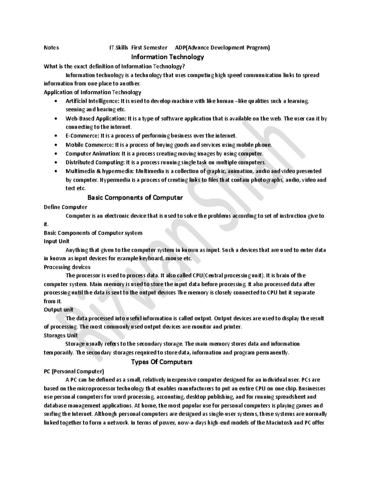 IT Skills Notes for First Semester ADP: Comprehensive Overview - Studocu