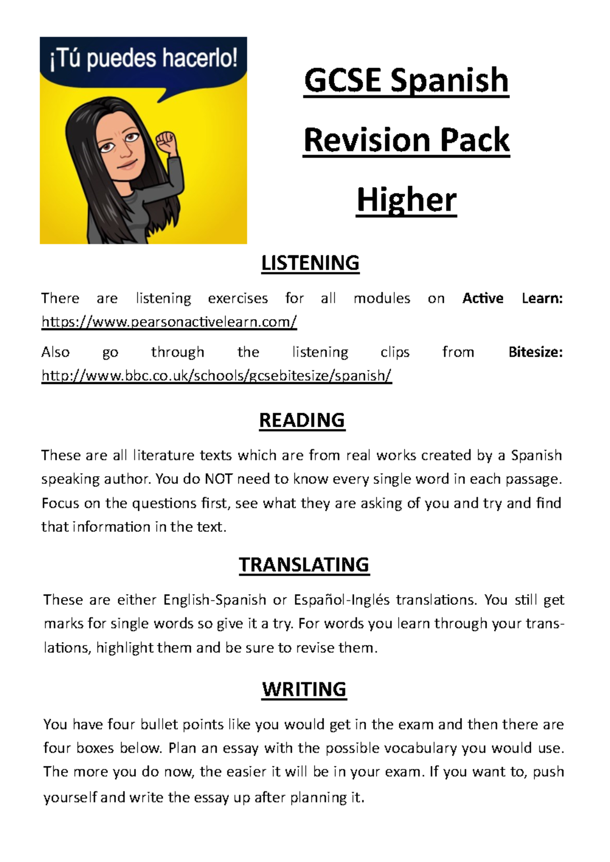 Spanish Reading Revision