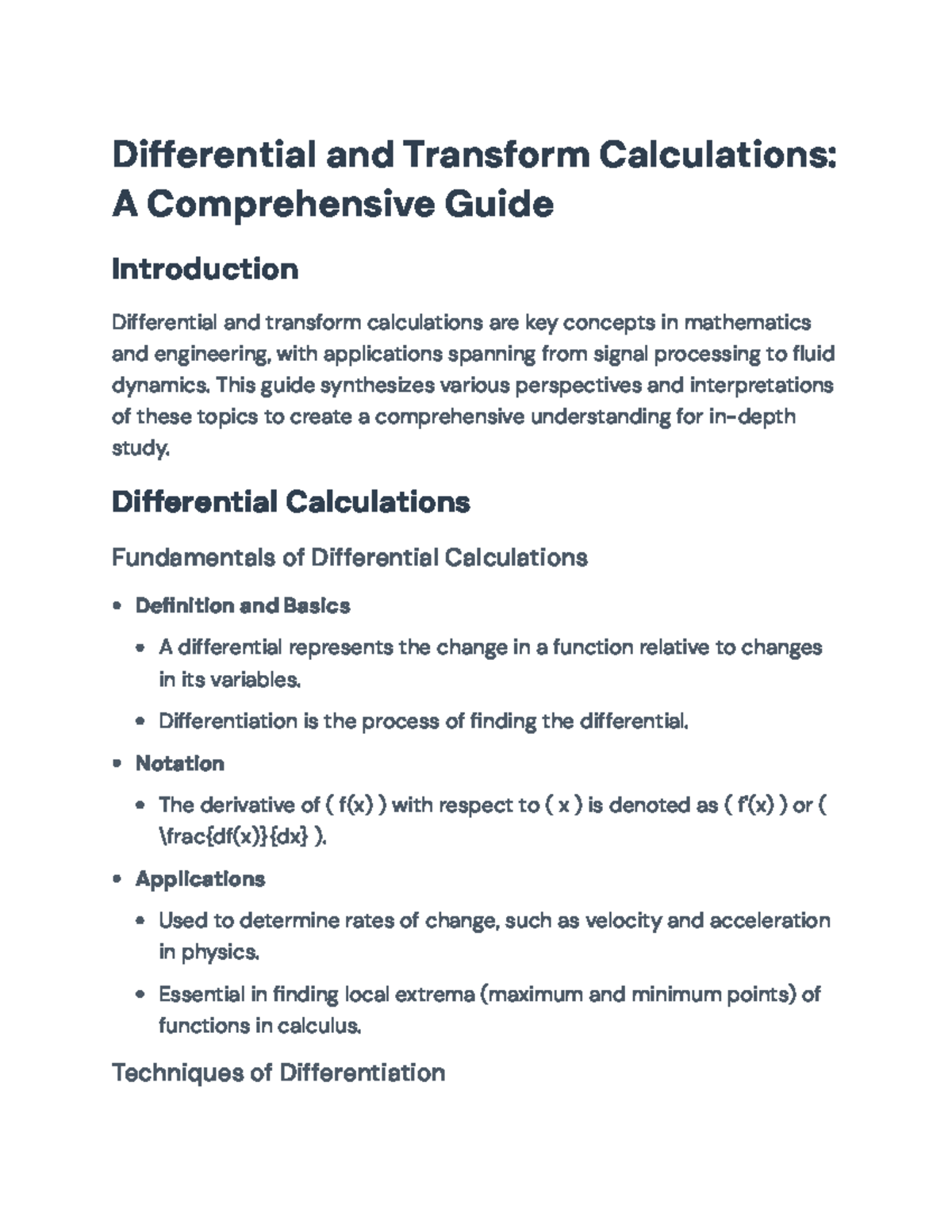 Differential and Transform Calculations: A Comprehensive Guide ...