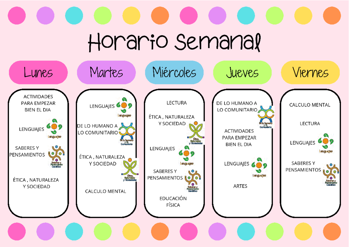Actividades PARA Empezar BIEN EL DIA - Horario semanal Lunes Martes