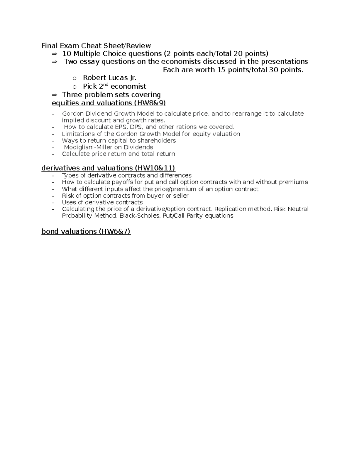 Final Exam Review Sheet for Finance Concepts (FINC 101) - Studocu