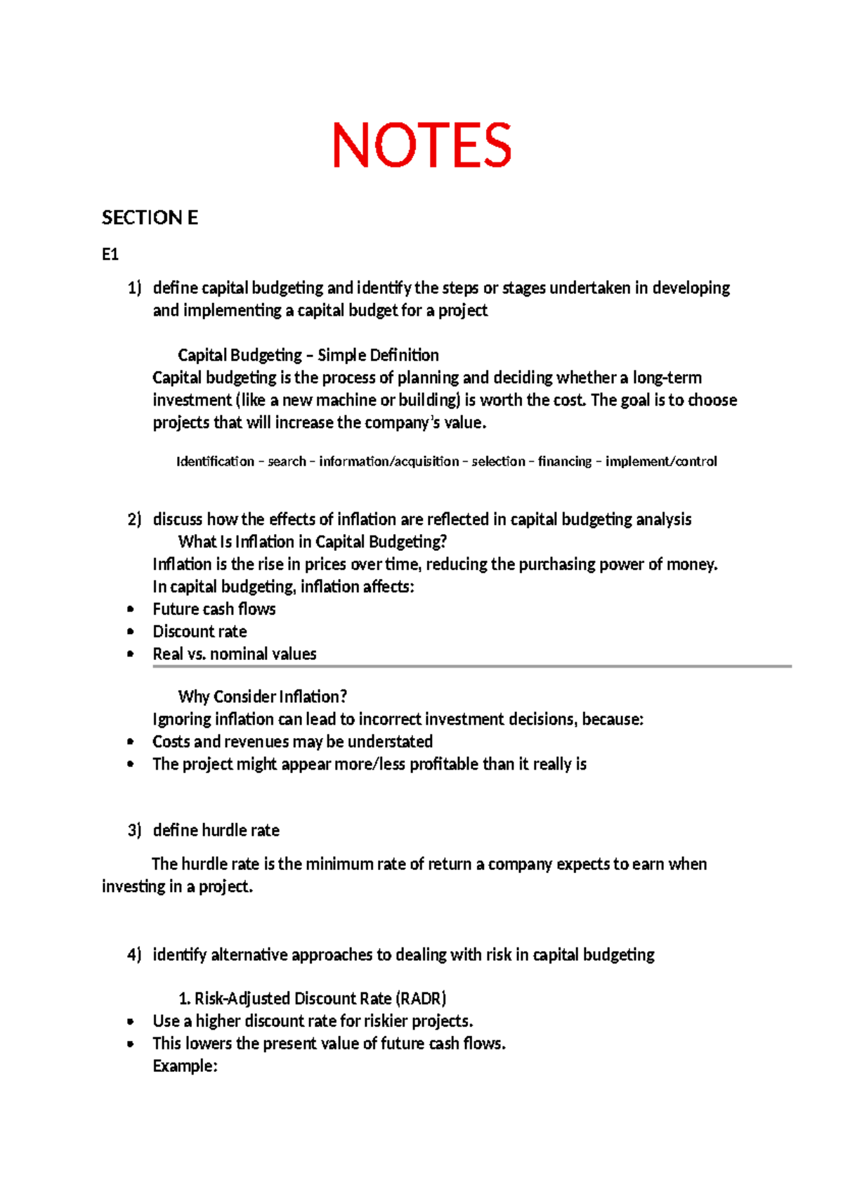 Capital Budgeting Insights: SEC E Notes on Investment Decisions - Studocu