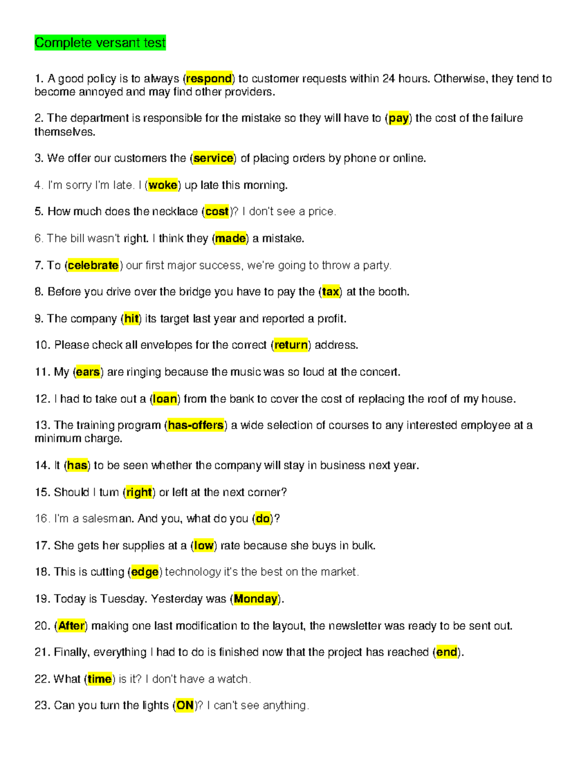 Complete Videos Versant Test: Key Concepts and Practice - Studocu