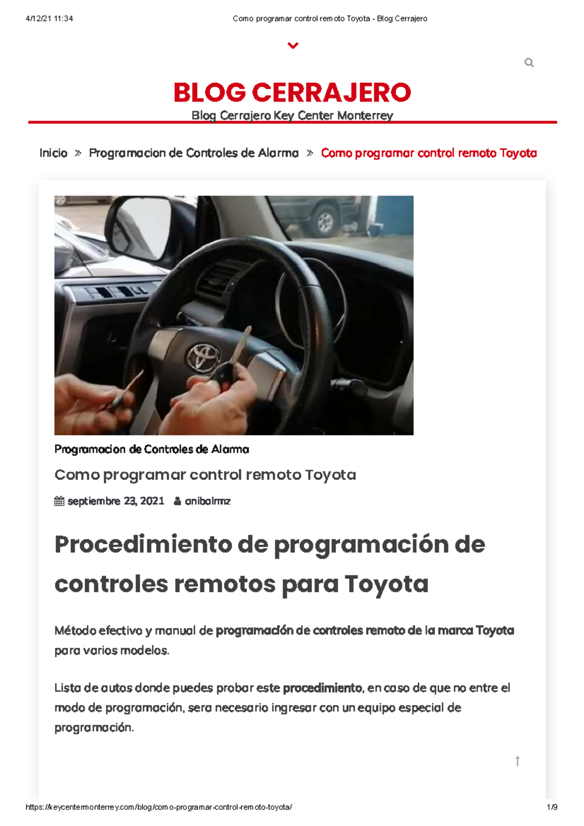 Cómo Programar Control Remoto Toyota - Blog Cerrajero - Studocu