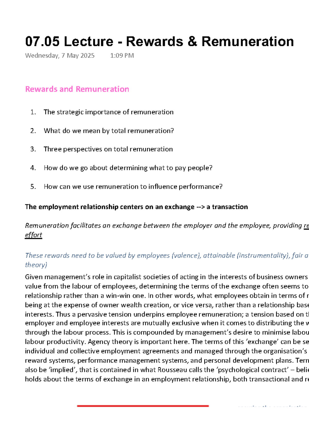 07.05 Lecture: Strategic Insights on Rewards & Remuneration - Studocu