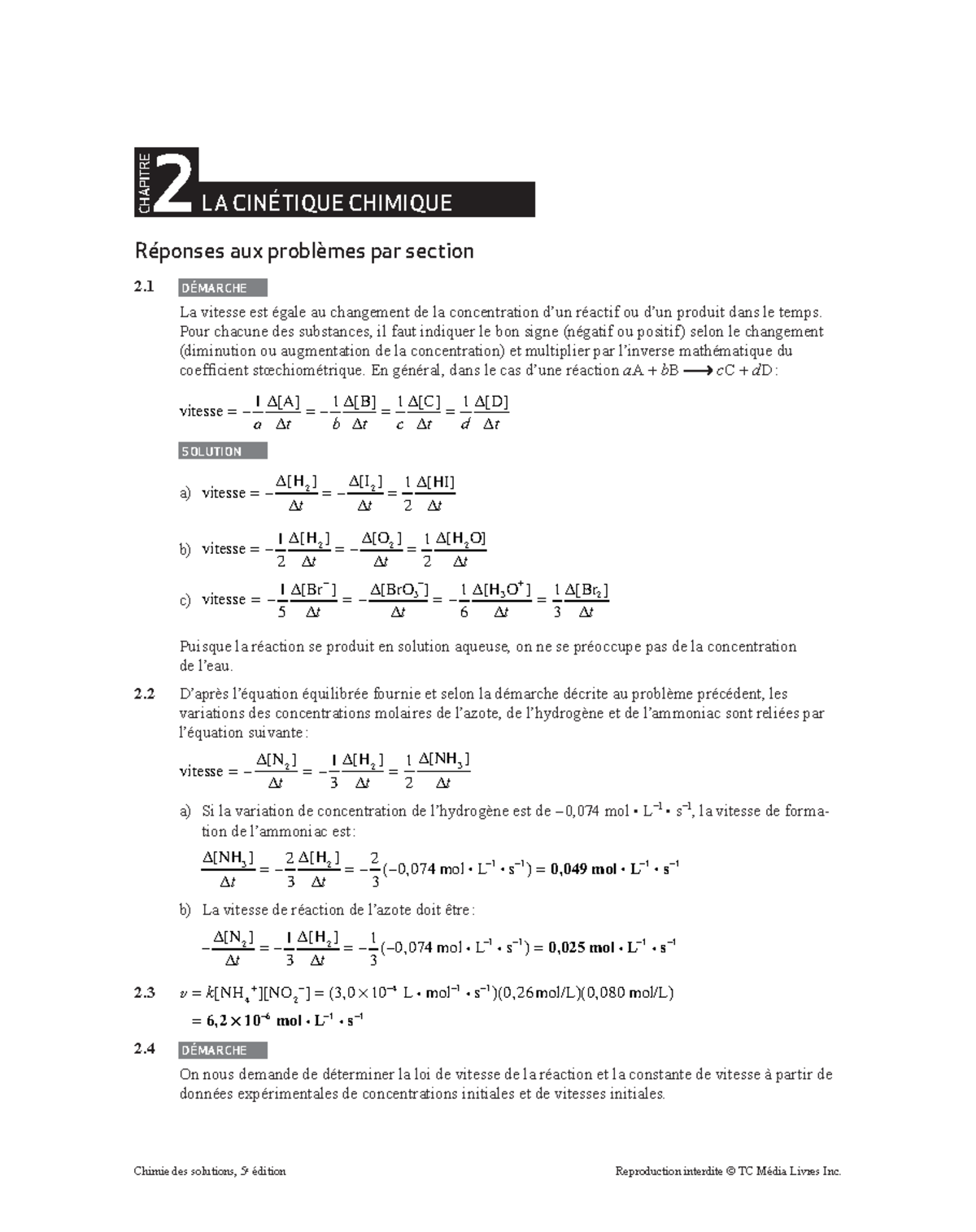 Ch02 solutions 1560354267 - CHAPITRE 2 CHAPITRE LA CINÉTIQUE CHIMIQUE ...
