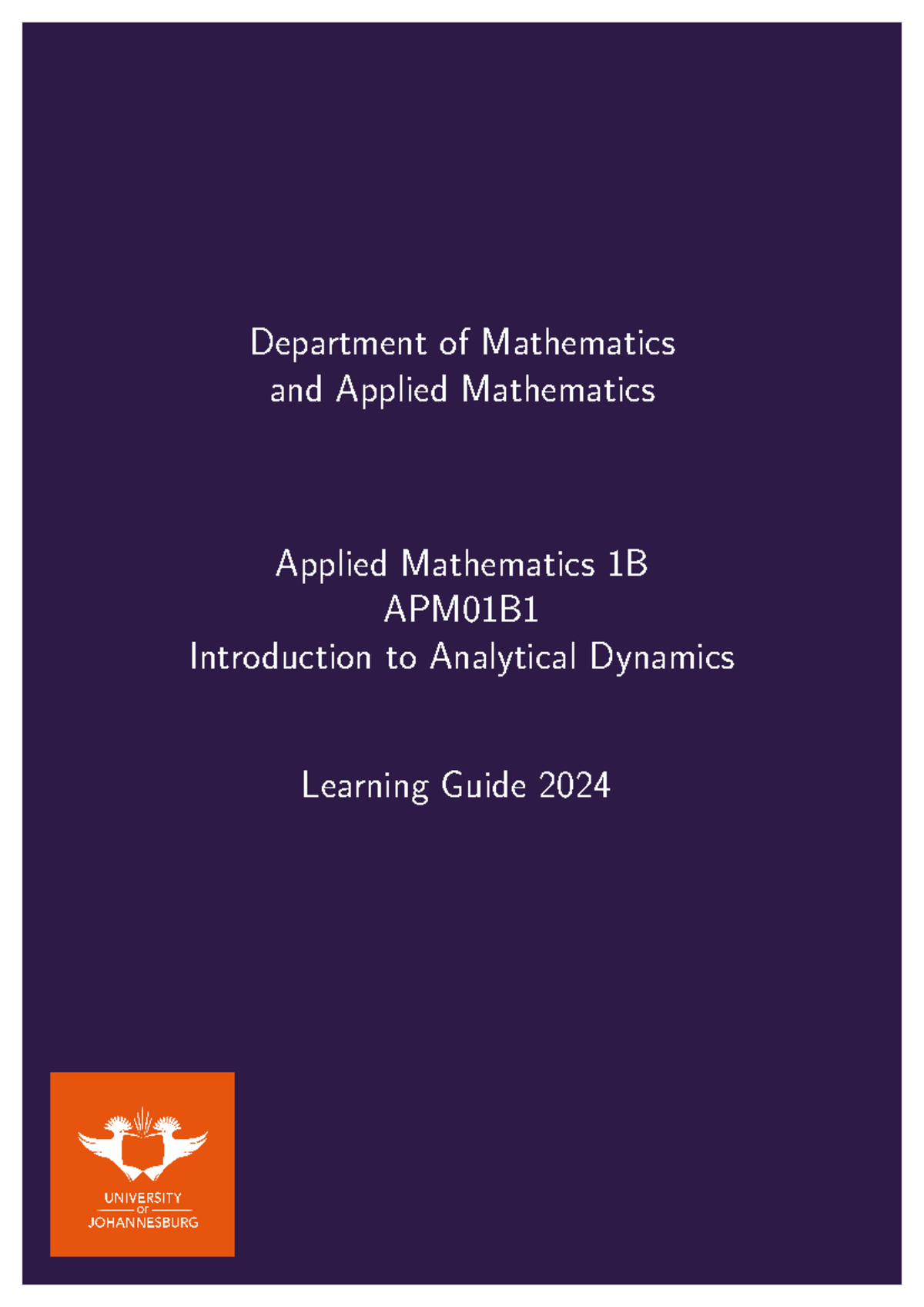 APM01B Learning Guide: Introduction to Analytical Dynamics 2024 - Studocu