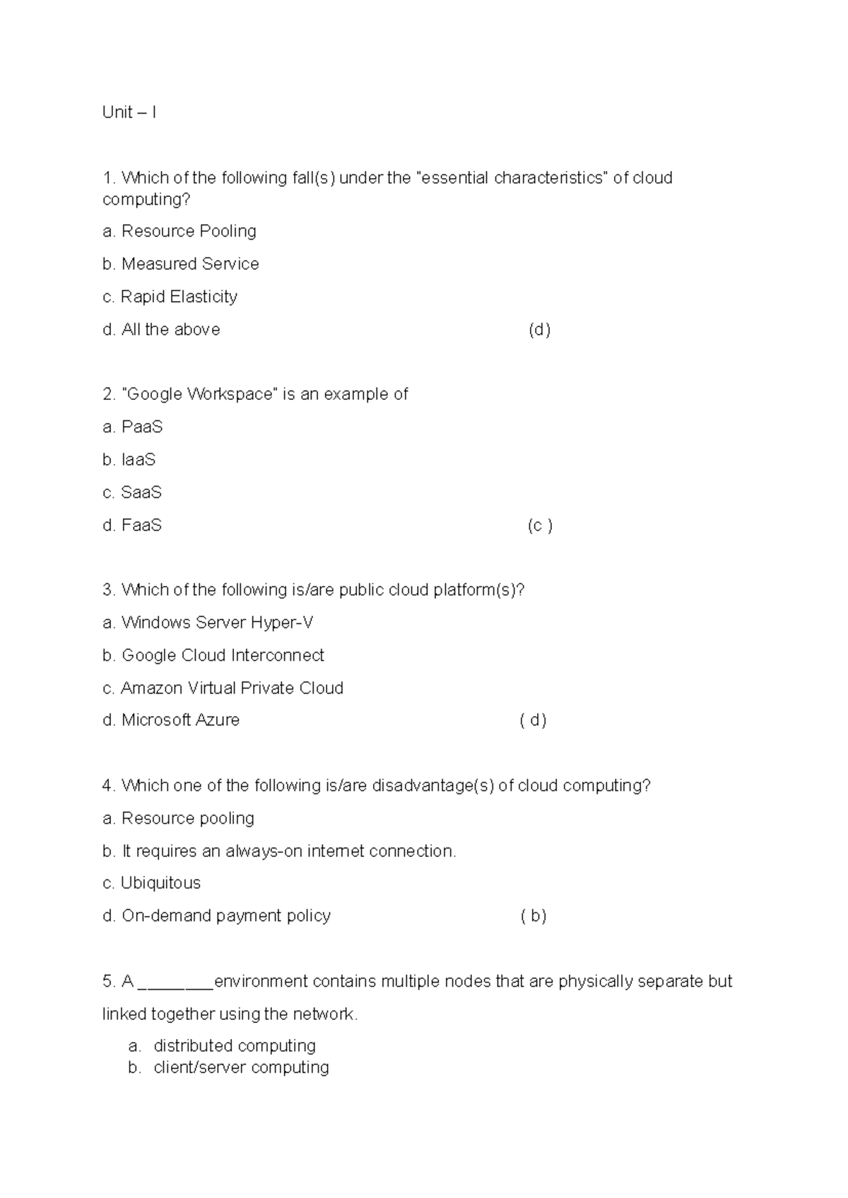 CC Midterm Objective Questions - Cloud Computing - Studocu