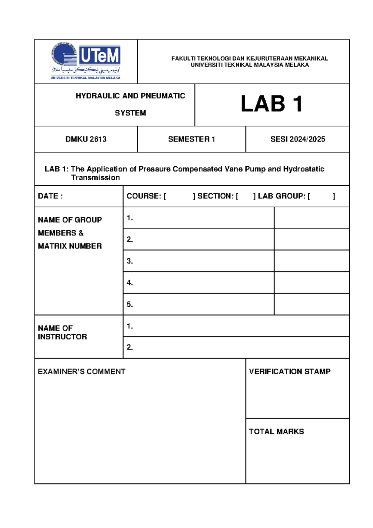 Lab 01: Application of Pressure Compensated Vane Pump - DMKU2613 - Studocu