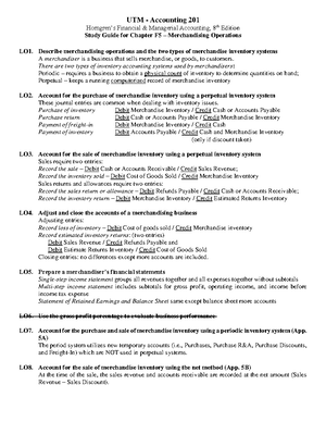 Study Guide for UTM Accounting 201: Merchandise Inventory (Chapter F6 ...