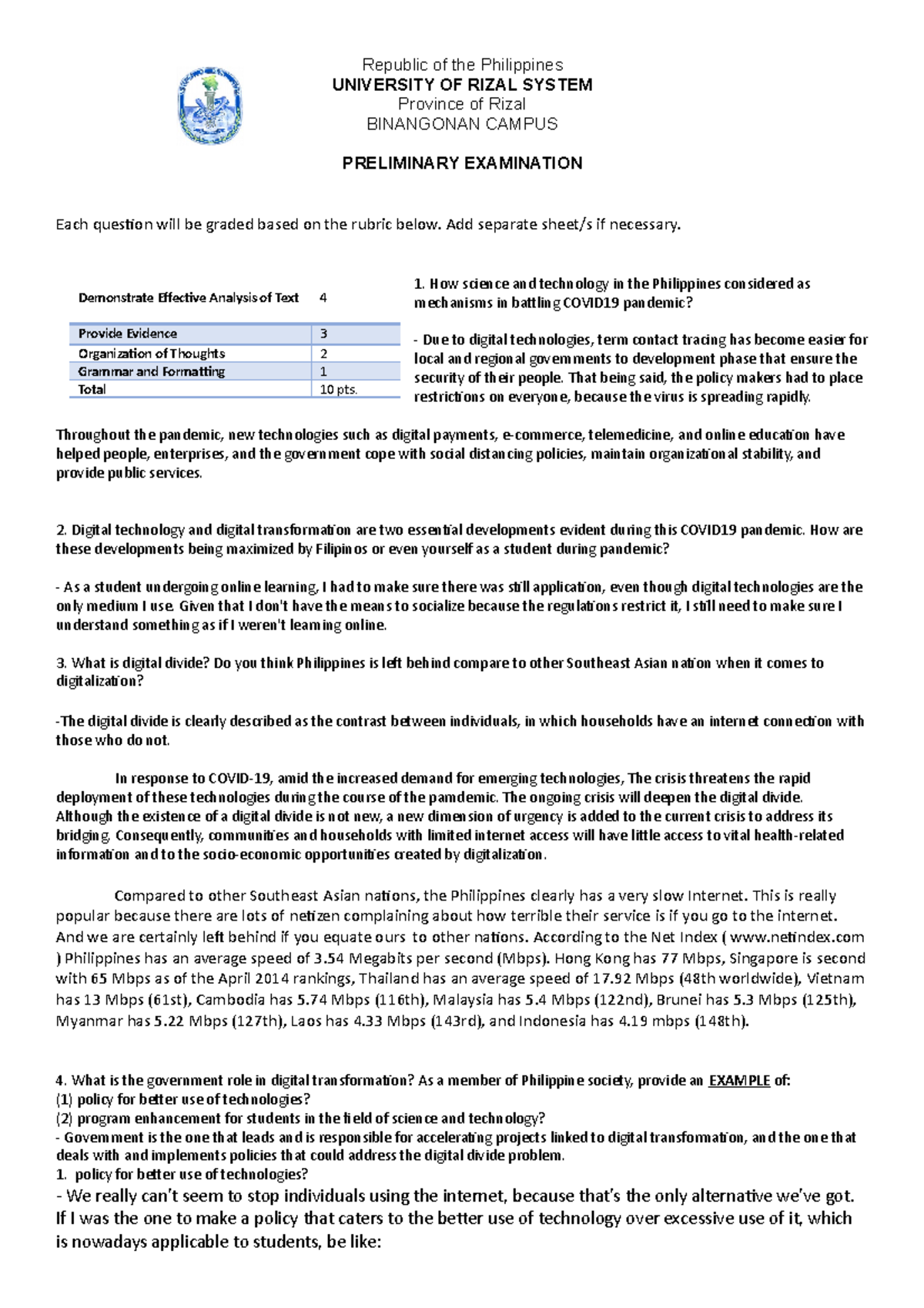 EXAM STS - . Digital technology and digital transformation - Human ...