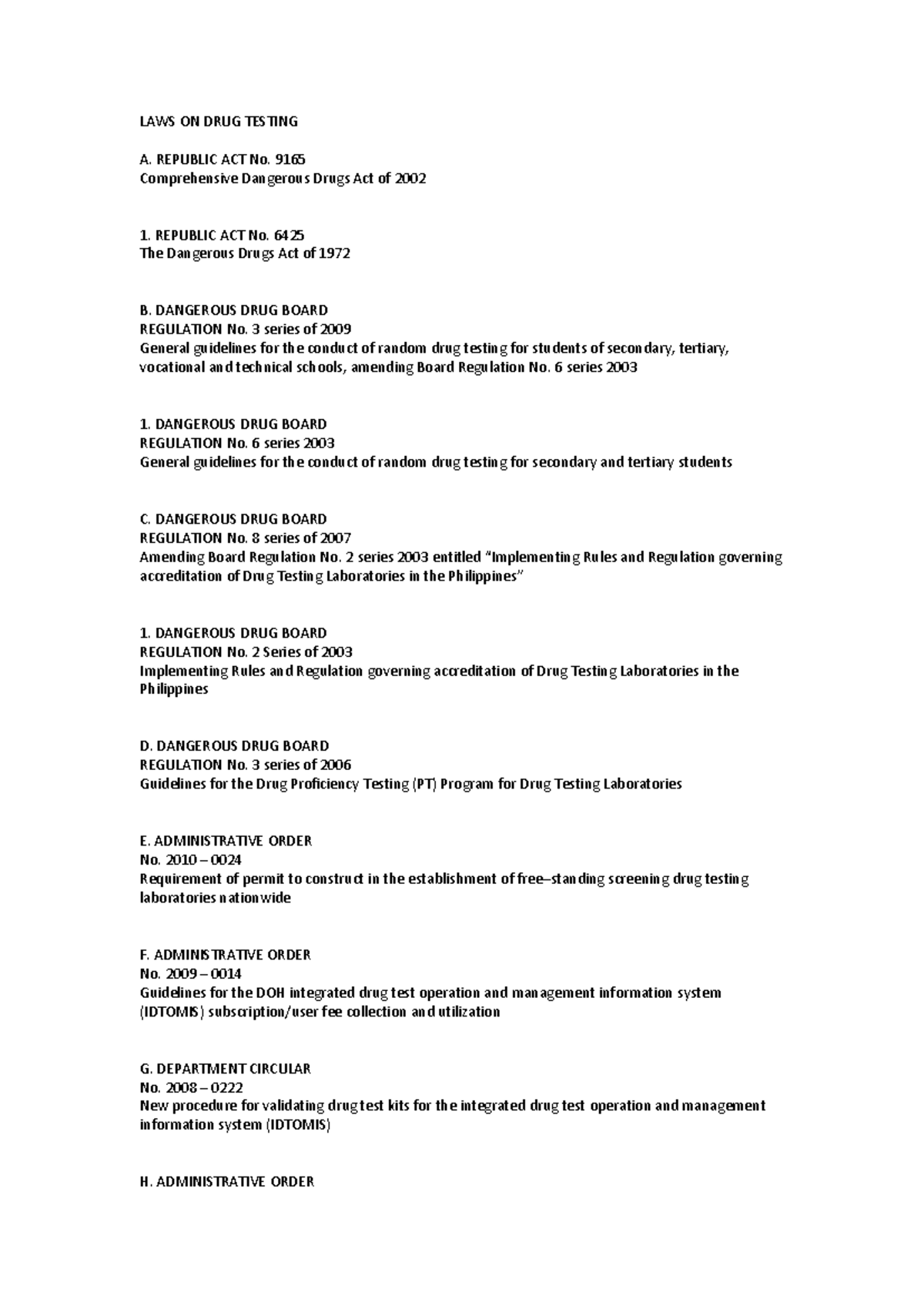 LAWS ON DRUG TESTING: A Comprehensive Overview of Regulations - Studocu