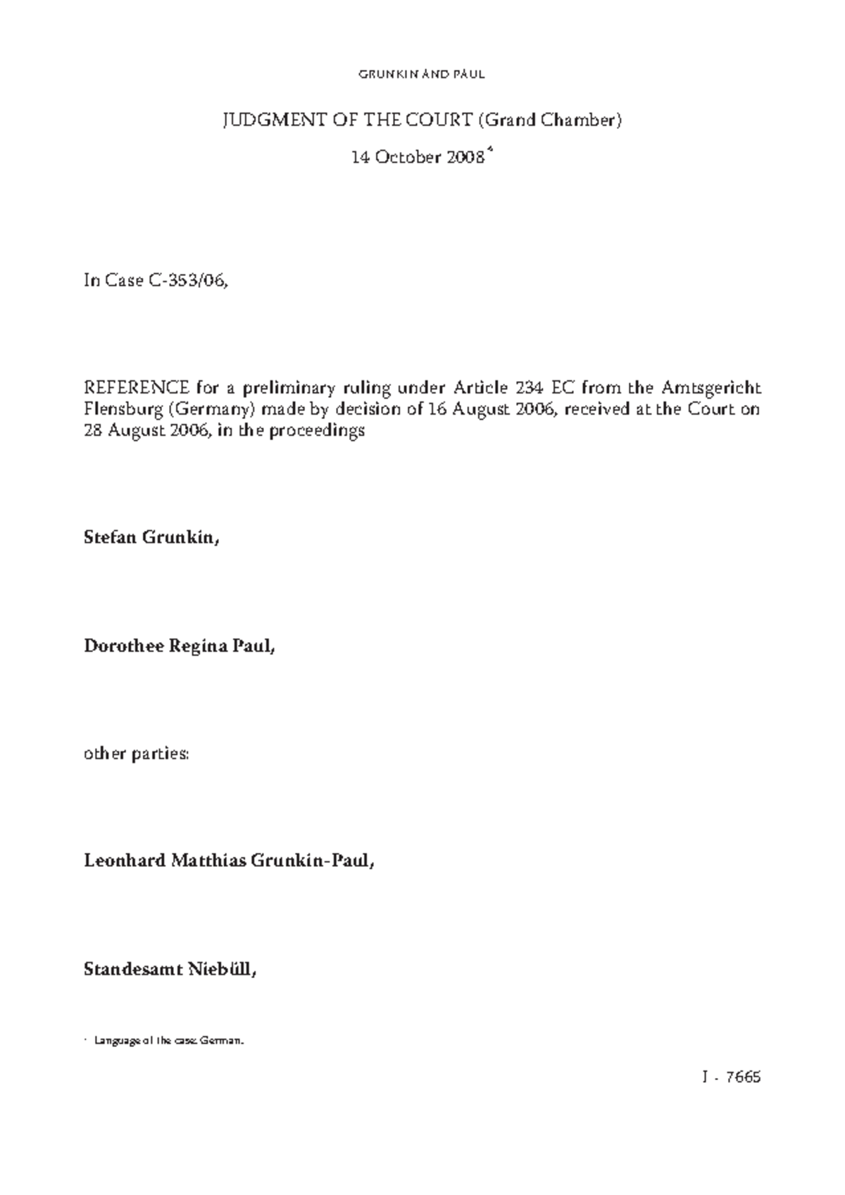 Grunkin and Paul Case Analysis (C-353-06) - Court Judgment Summary ...