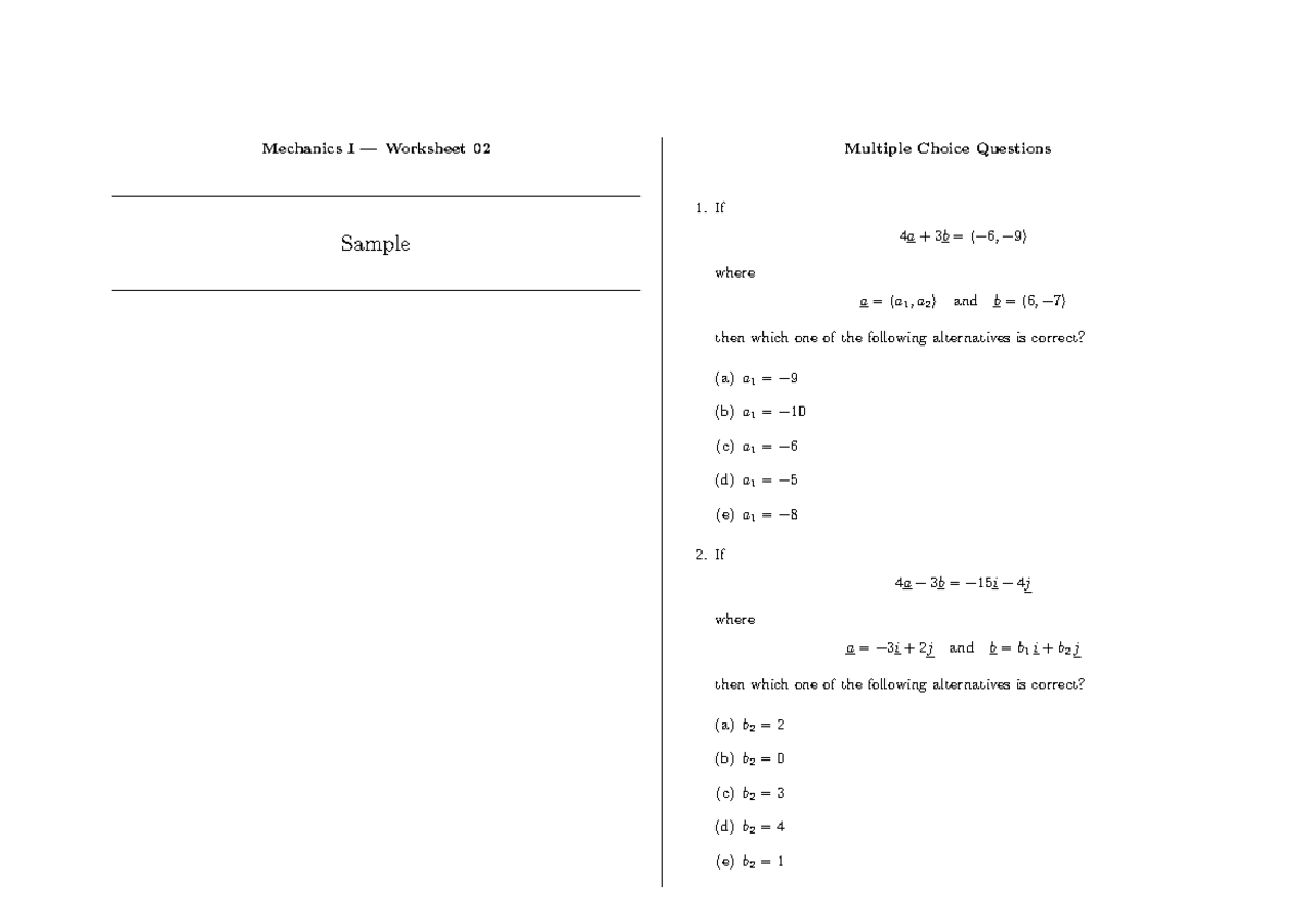 Mechanics I Worksheet 02: Multiple Choice & Written Questions - Studocu