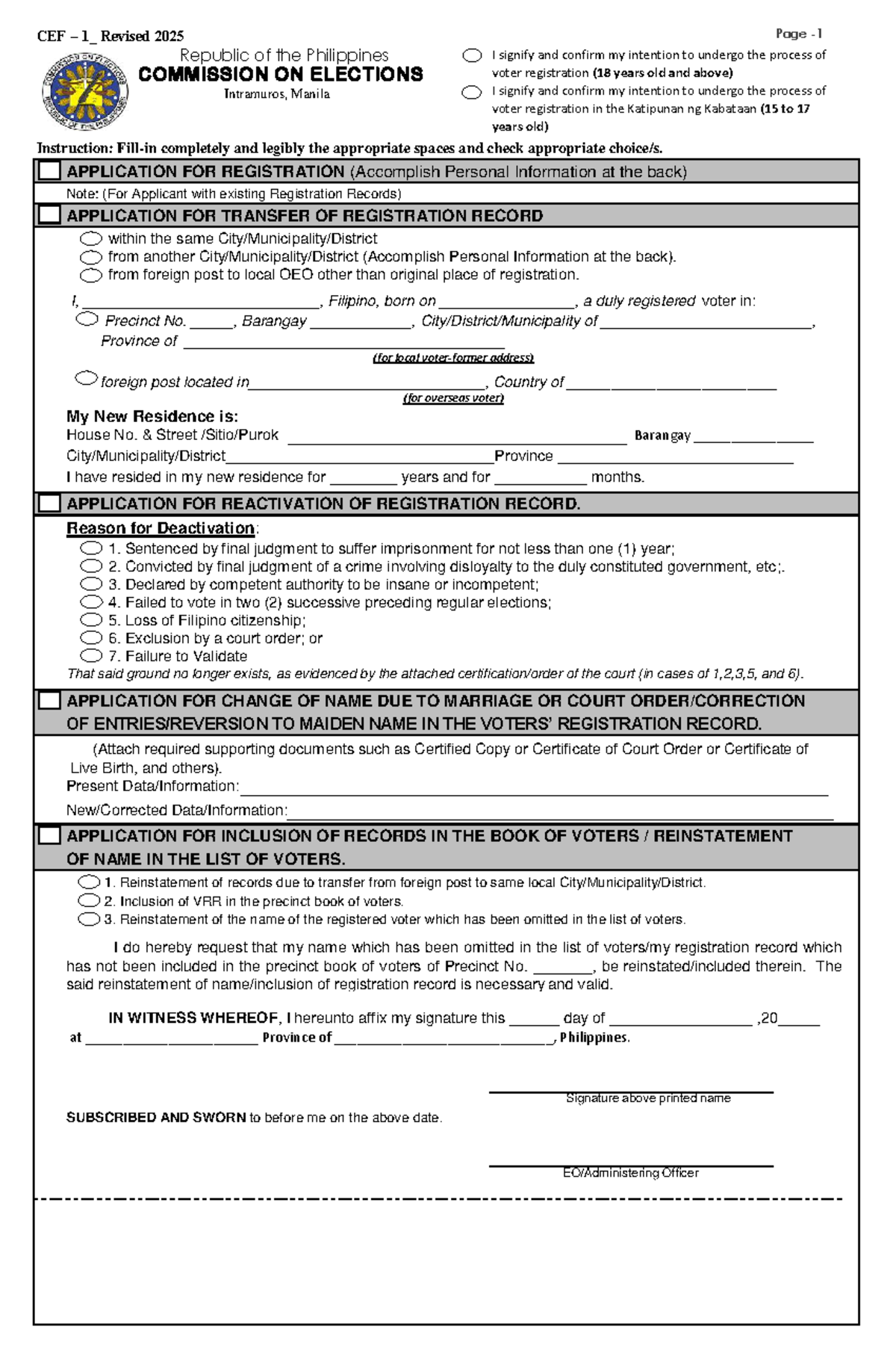 Voter Registration Application - CEF 1 Revised 2025 - Studocu