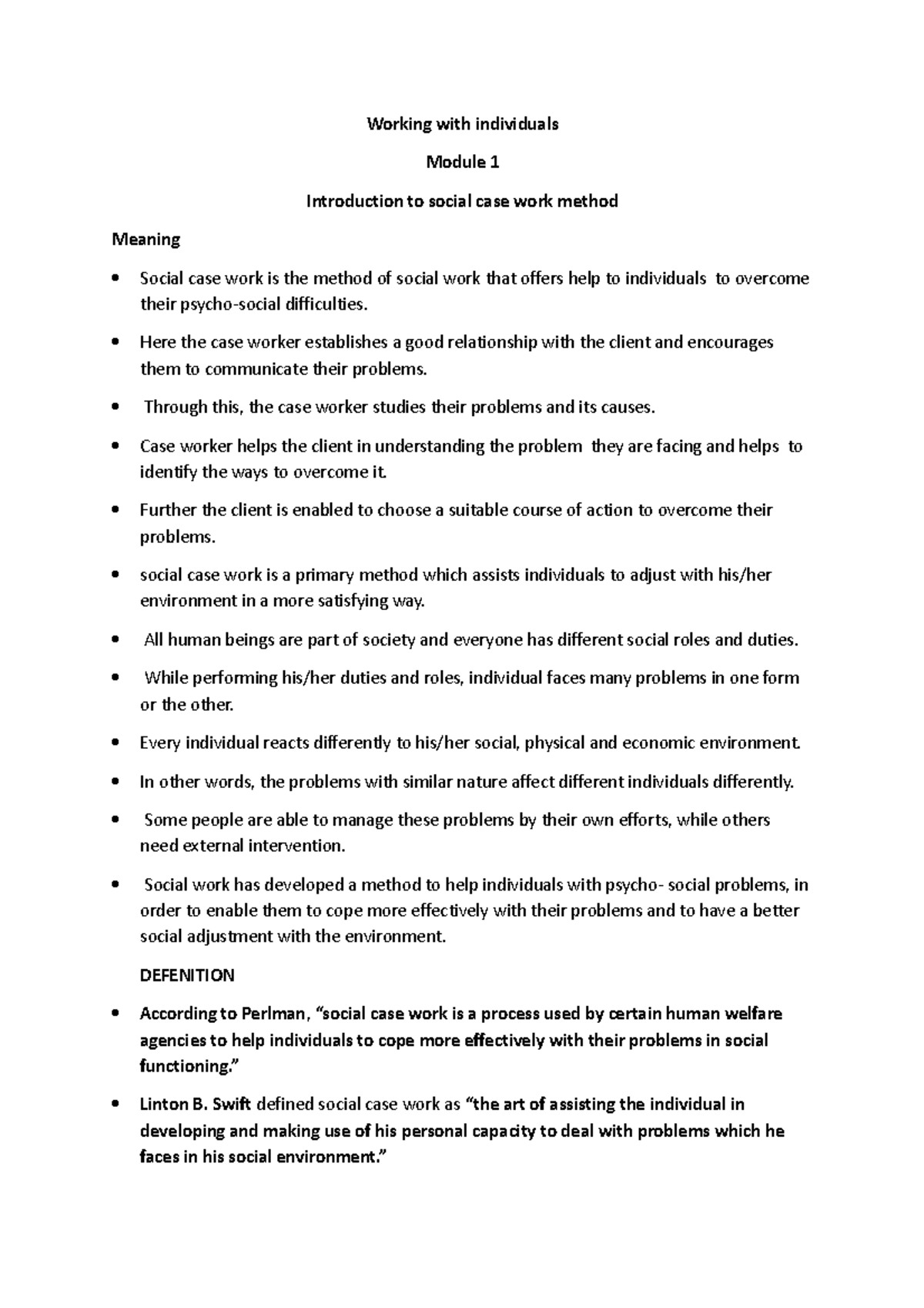Working with Individuals: Module 1 of Social Case Work Method - Studocu