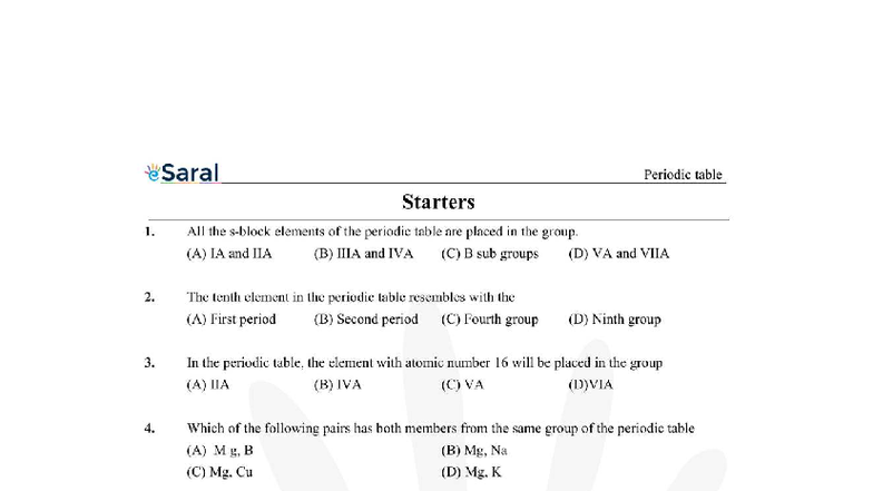 Periodic Table Quiz - Saral Course Code: RRA - Studocu