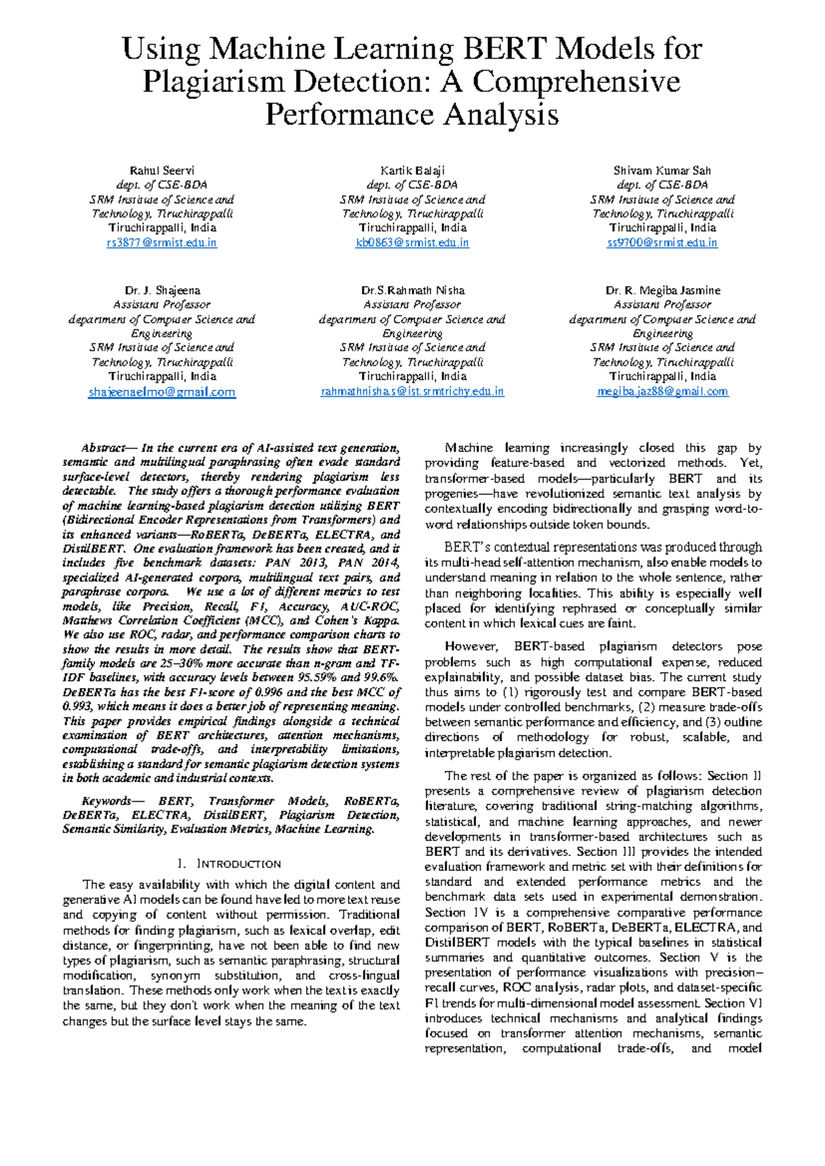 Performance Analysis of BERT Models for Plagiarism Detection: A Study ...