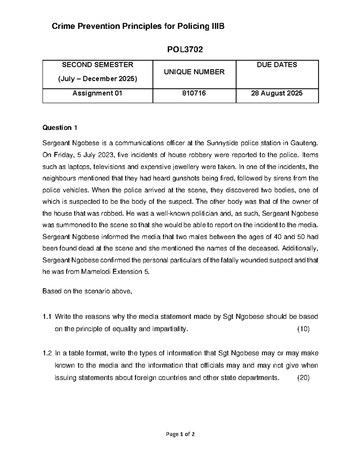 POL3702 Assignment 01: Media Statement Principles in Policing - Studocu