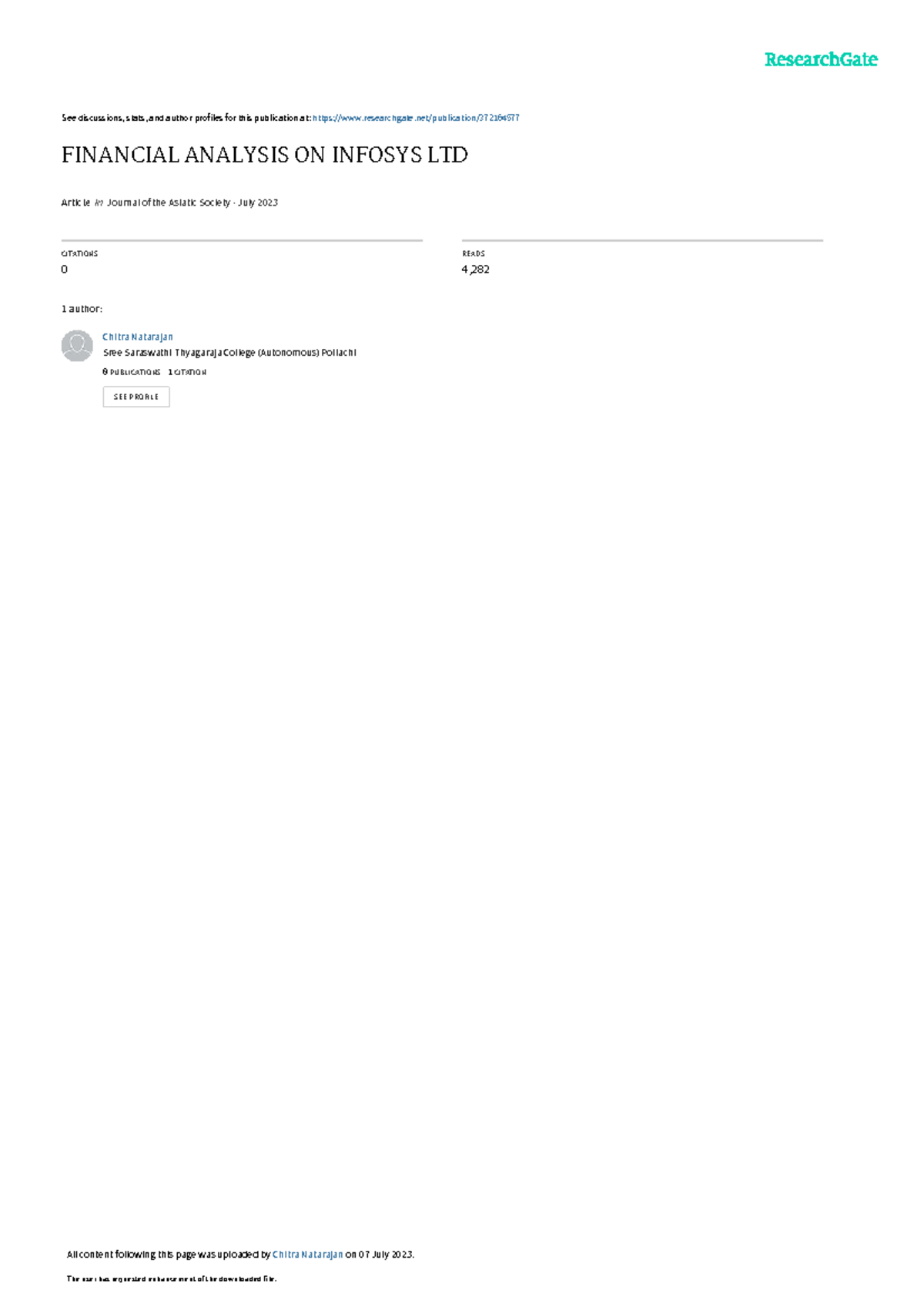 Financial analysis on infosys ltd - See discussions, stats, and author ...