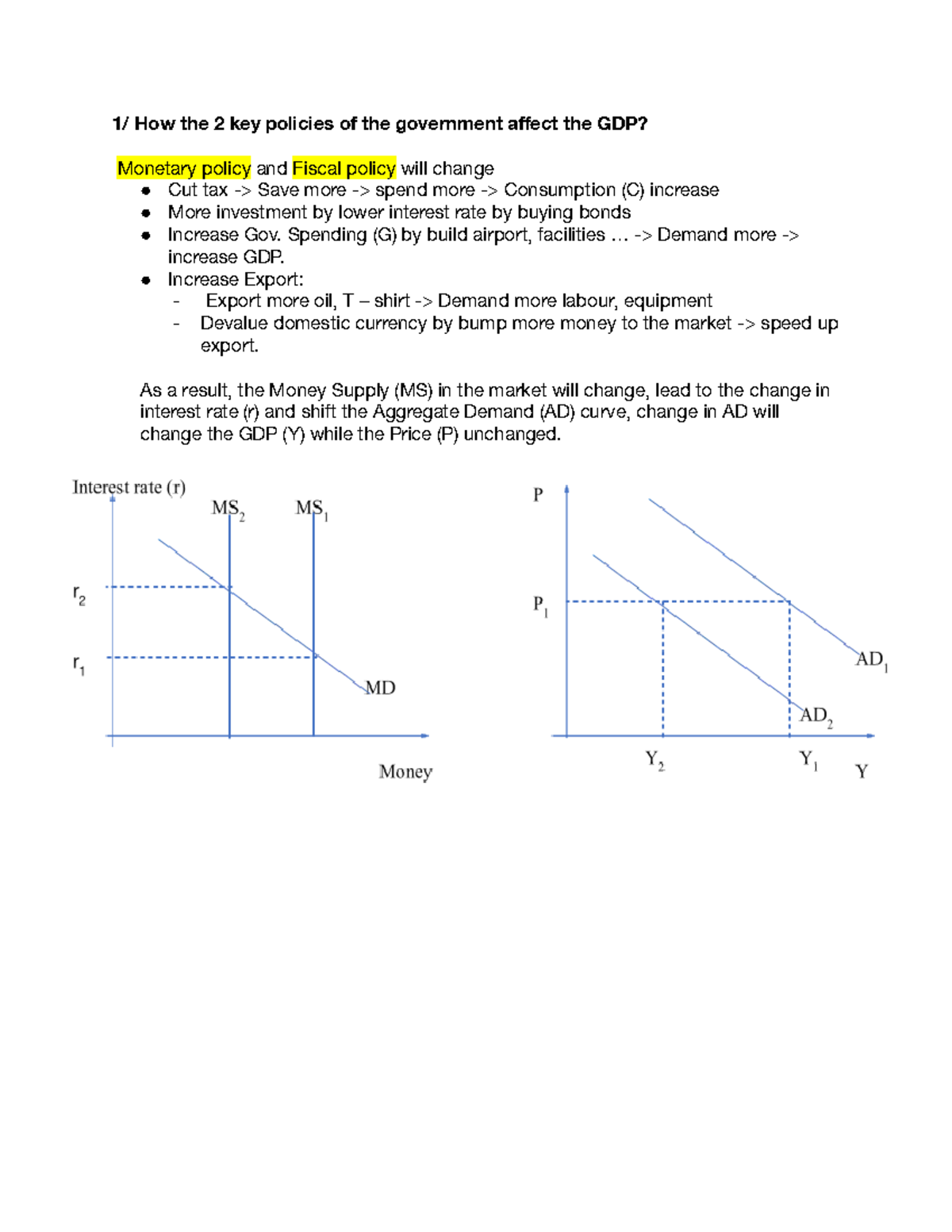 Essay on Macro 1: Impact of Monetary and Fiscal Policies on GDP - Studocu