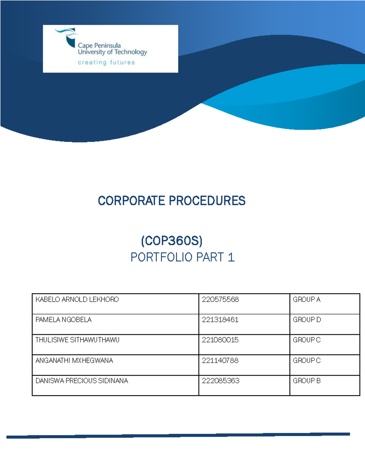 COP360S Corporate Procedures Portfolio Part 1 Overview - Studocu