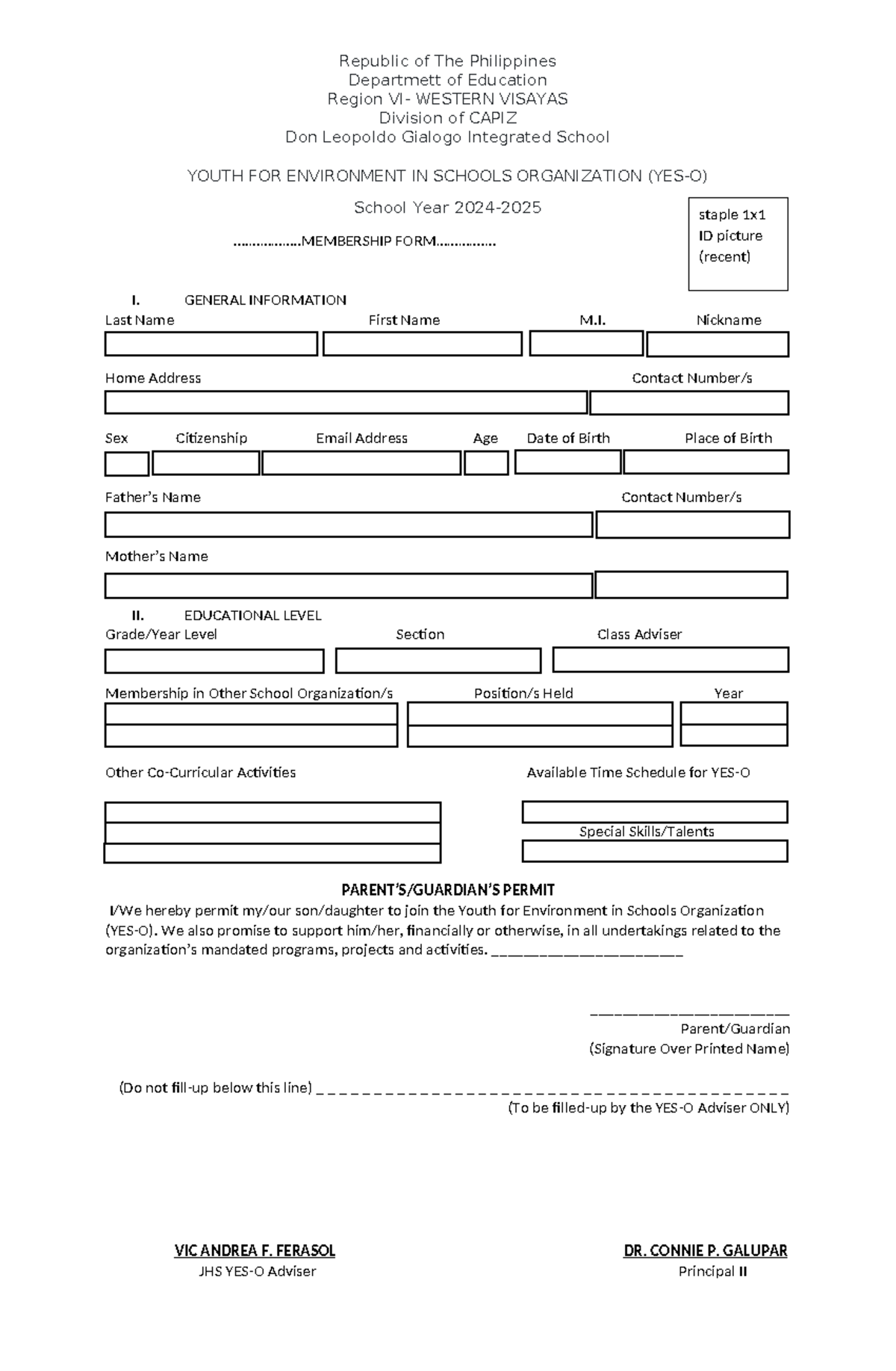 Yes-O Registration Form for Youth Organization 2024 - Studocu