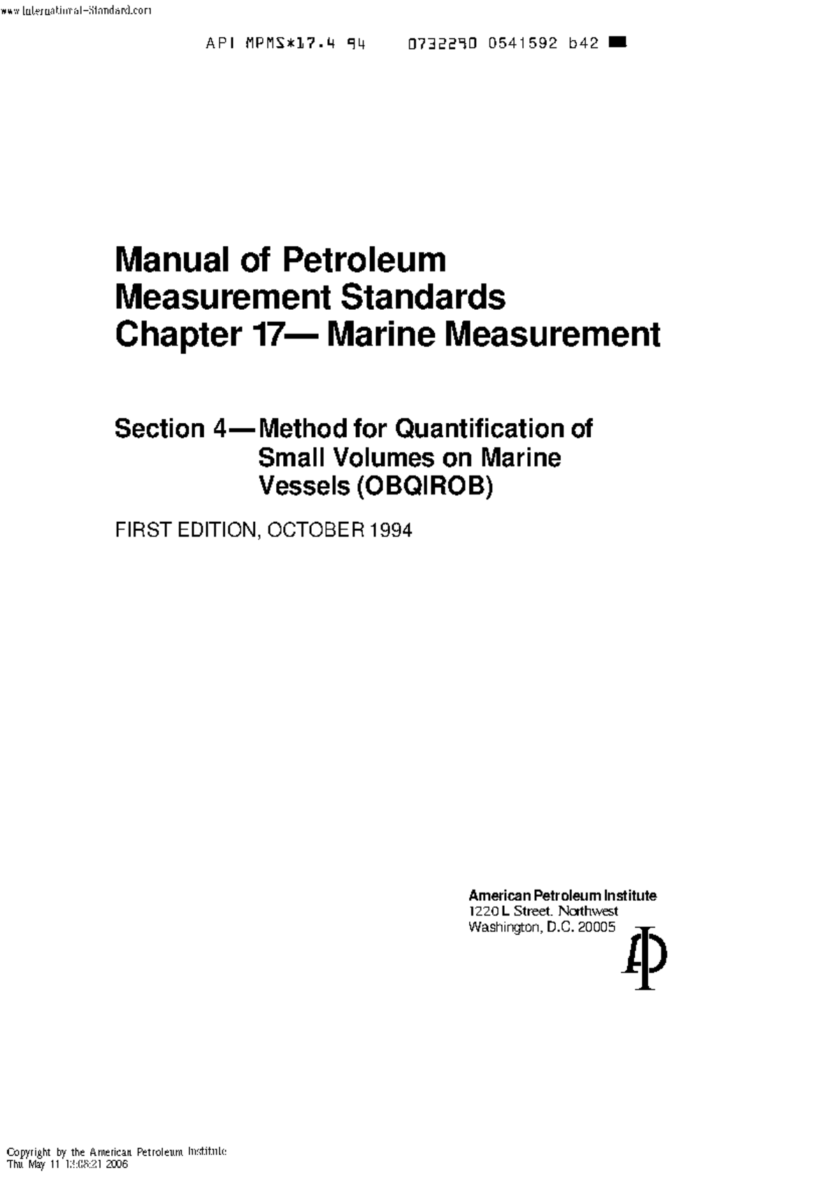 API 94 MPMS Chapter 17.4: Marine Measurement for Small Volumes - Studocu