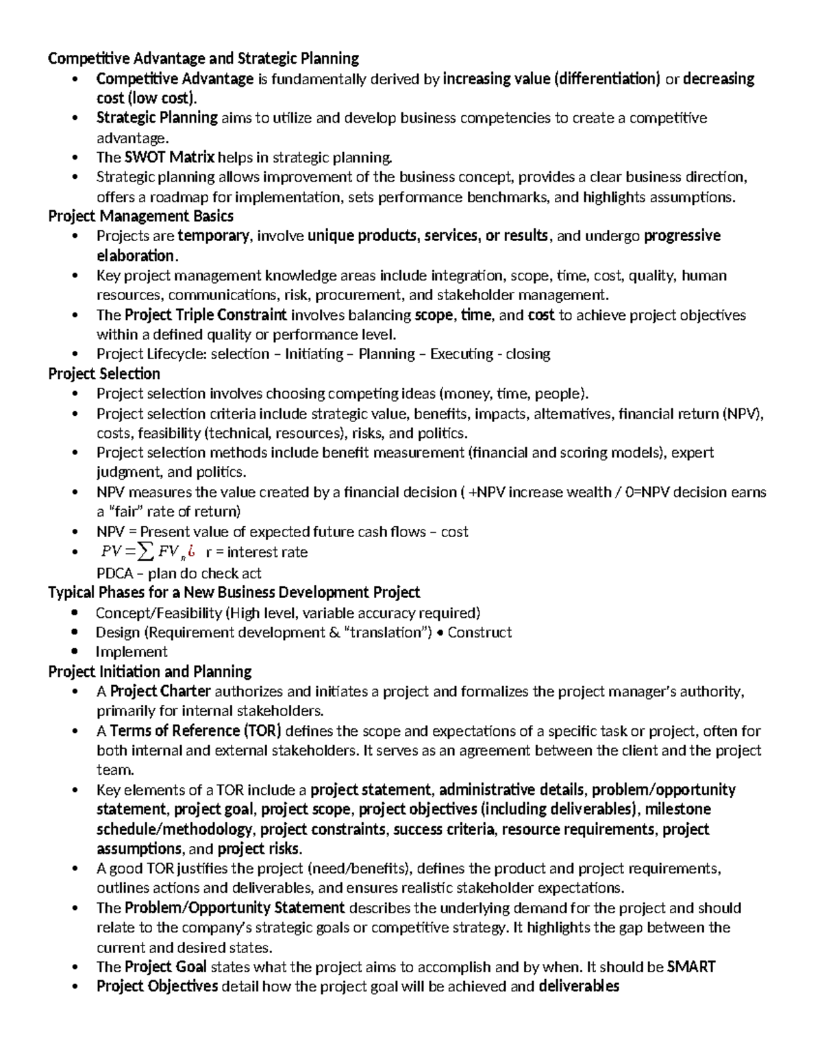 Project management midterm - Competitive Advantage and Strategic ...