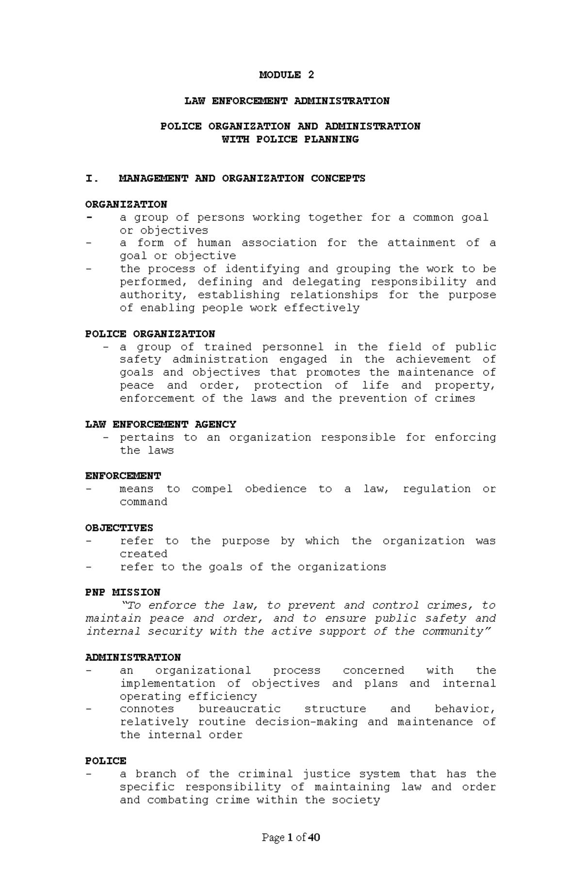 Comprehensive Overview of Police Organization & Admin (PLS301) - Studocu