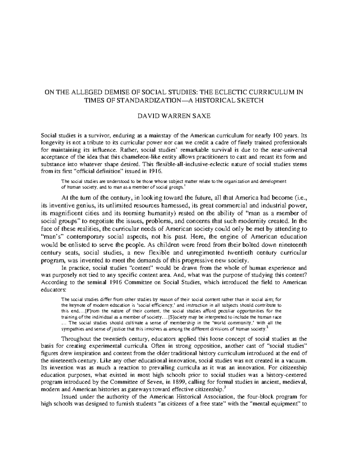 EJ718721 - The Evolution of Social Studies Curriculum: A Historical ...