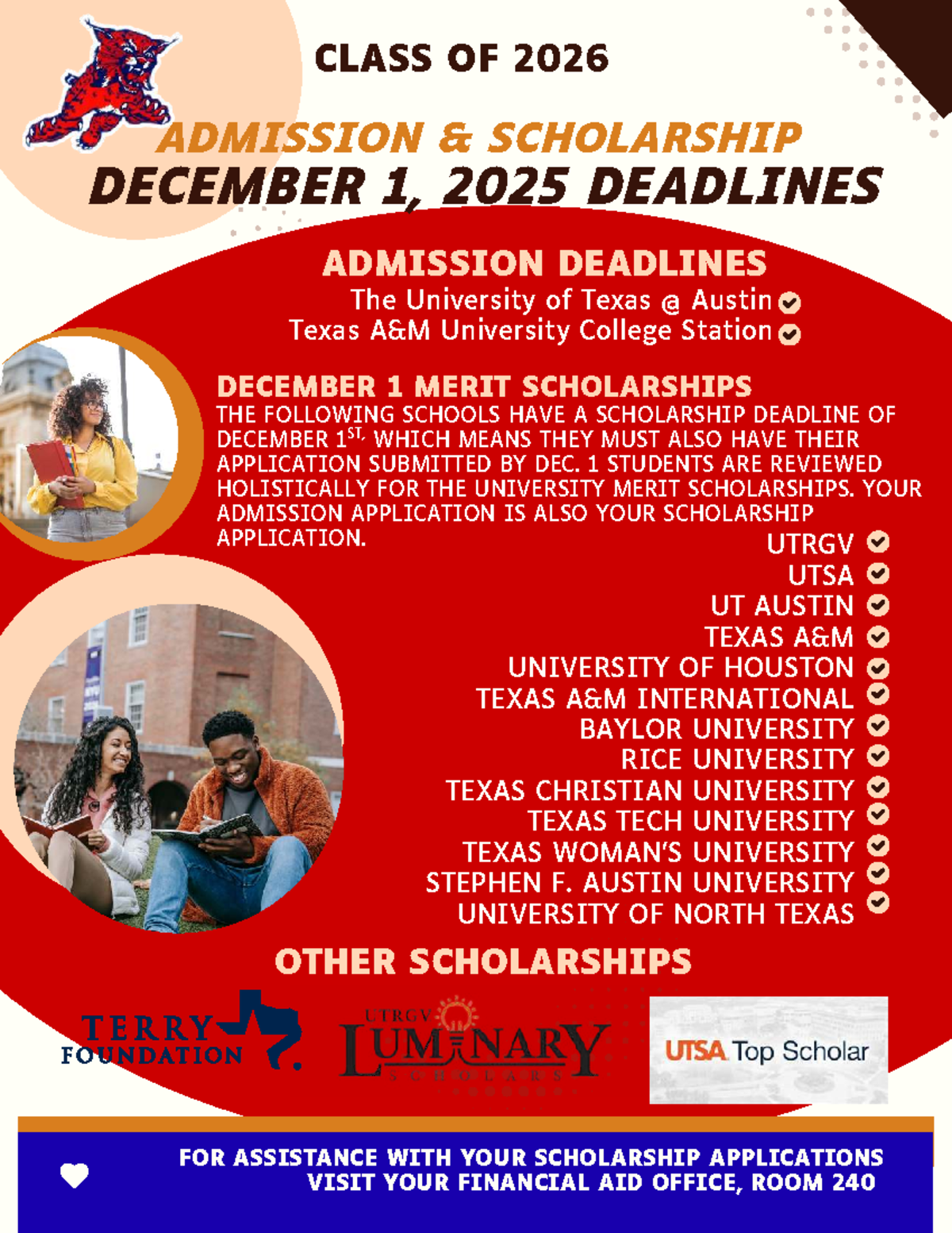 Class of 2026 Admission Scholarship Deadlines - Dec 1, 2025 - Studocu