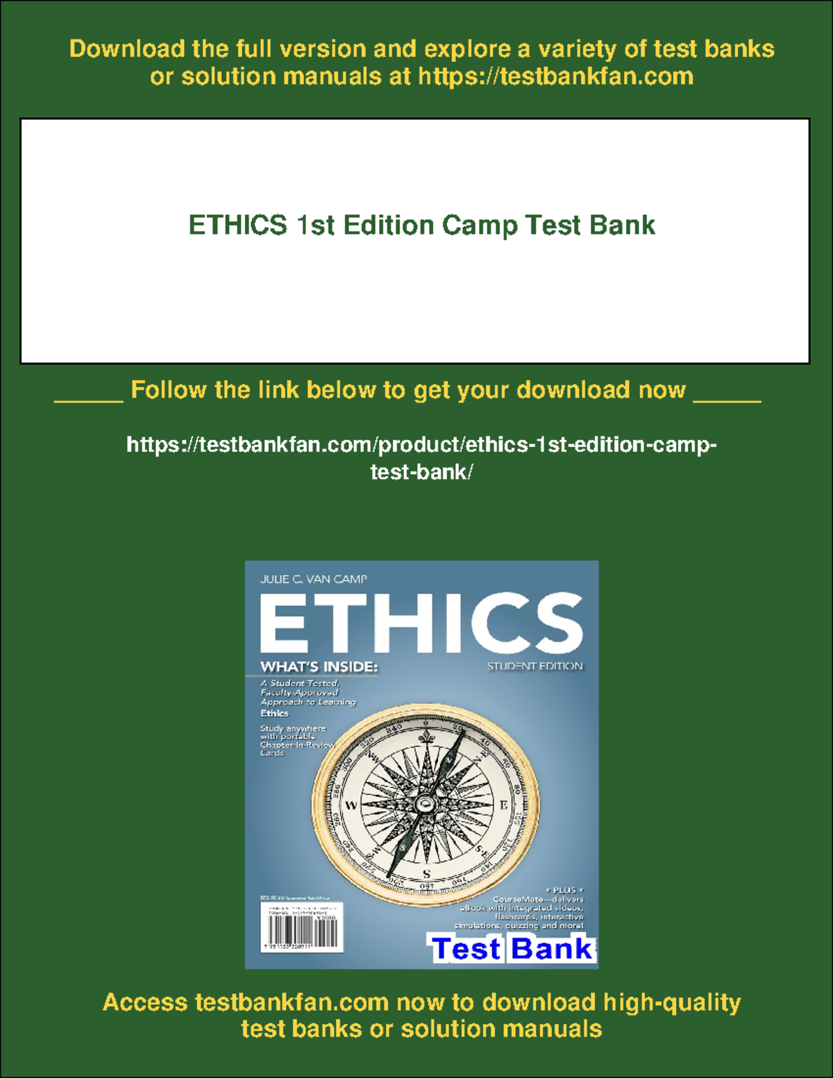 ETHICS 1st Edition Camp Test Bank & Solutions Manual Overview - Studocu