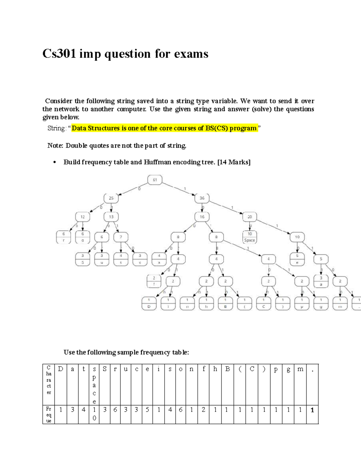 Cs301 Midterm Exam Important Questions on String Encoding - Studocu