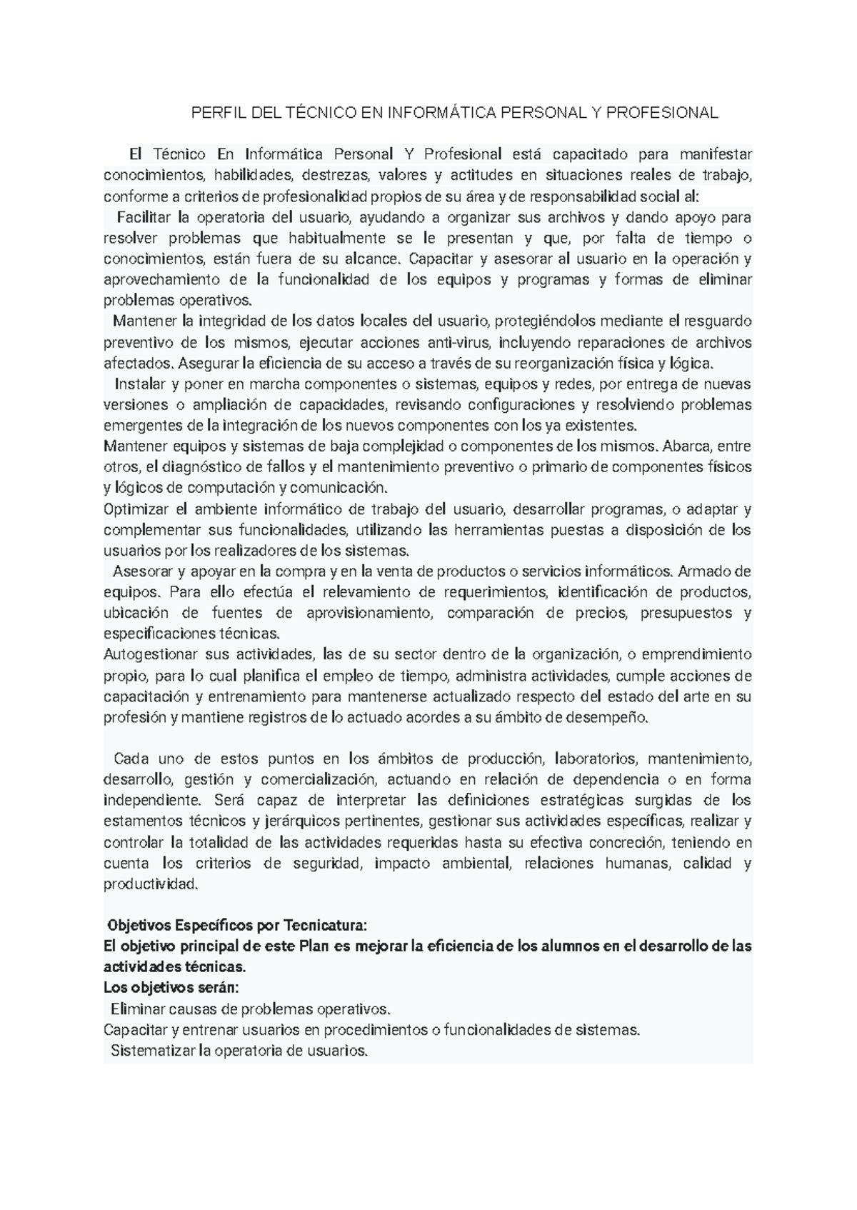 Perfil del Técnico en Informática Personal y Profesional (T-320) - Studocu
