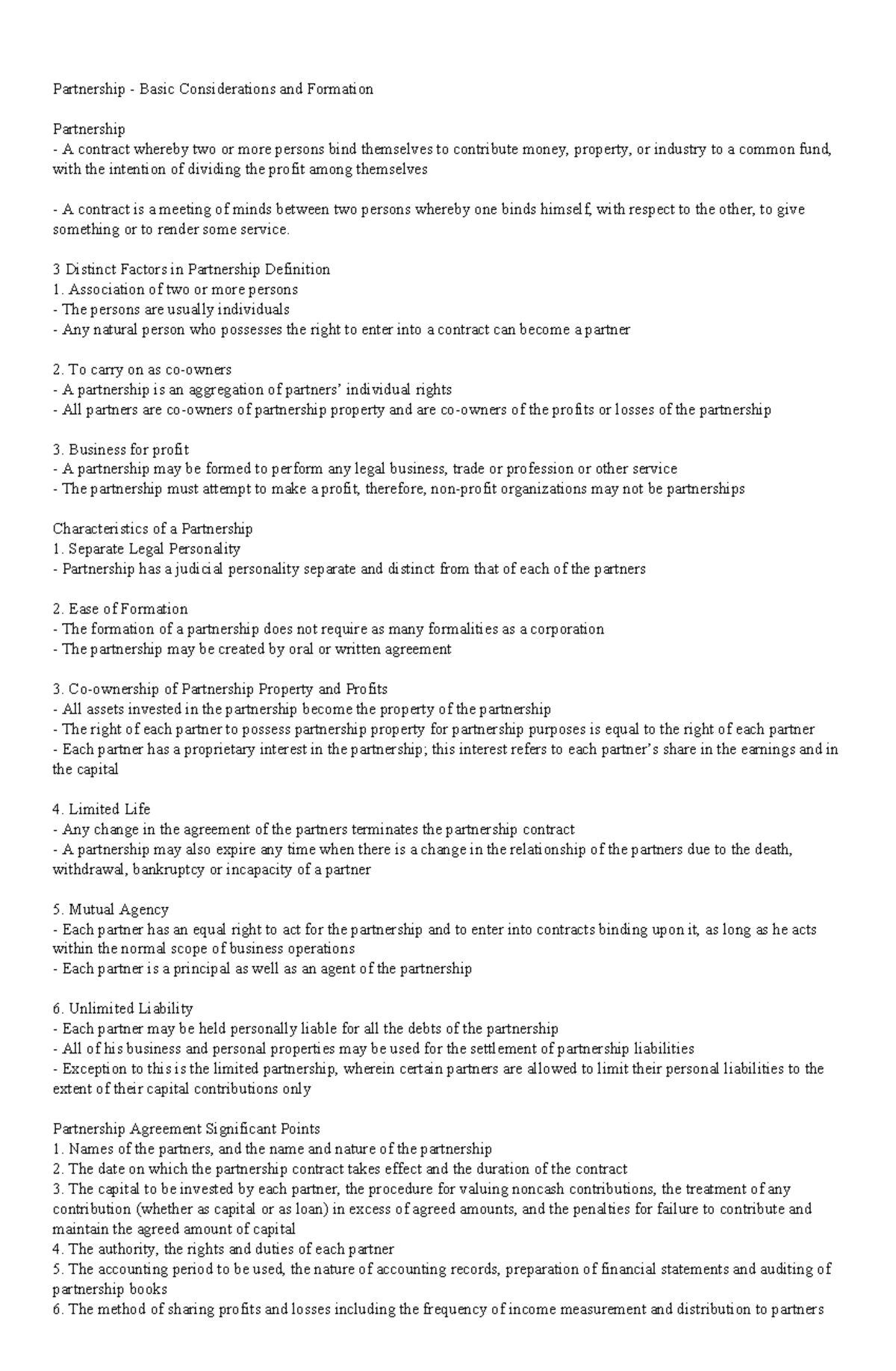 Partnership Formation: Key Considerations and Characteristics - Studocu