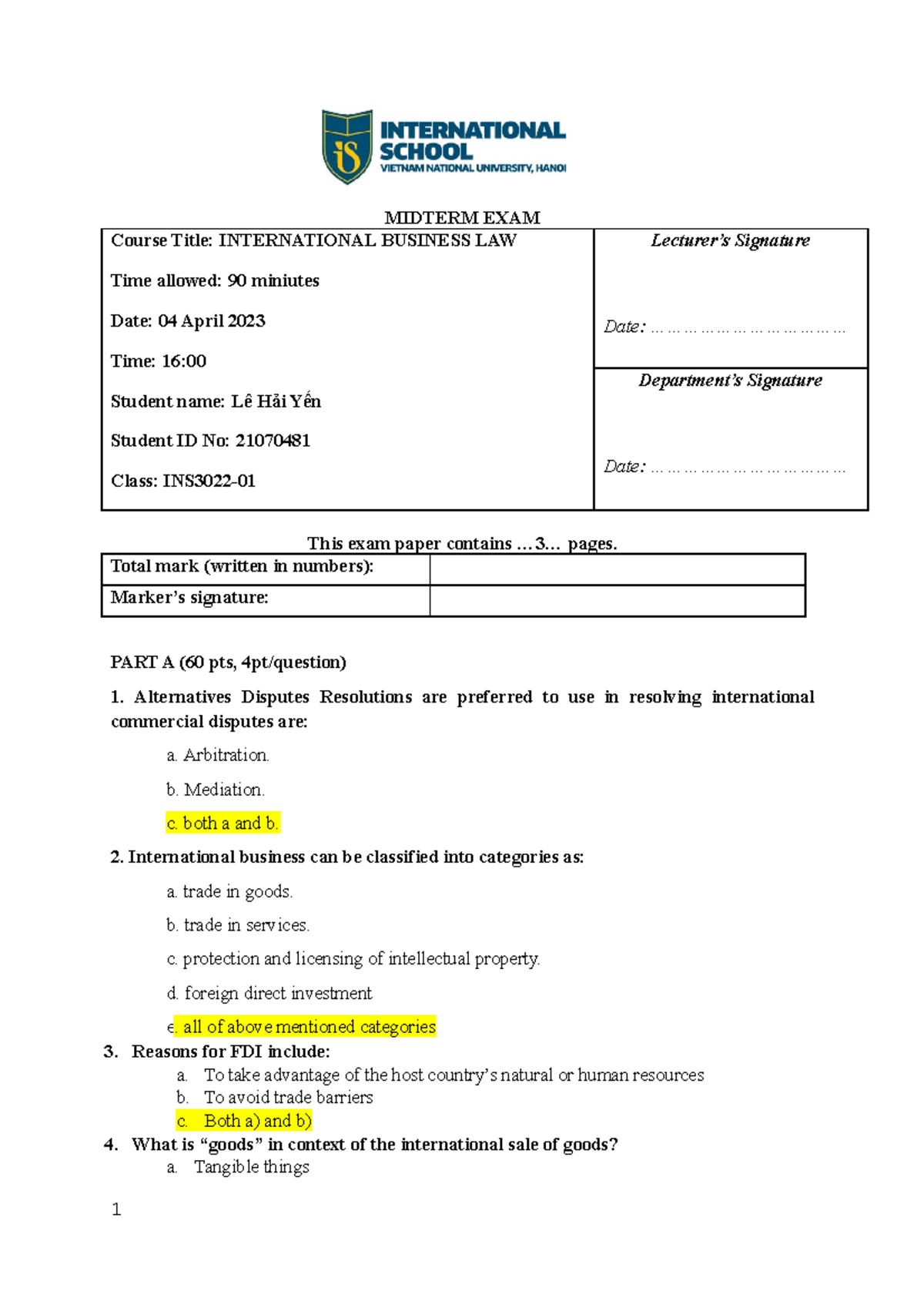 MIDTERM EXAM WEEK8 - MIDTERM EXAM Course Title: INTERNATIONAL BUSINESS ...