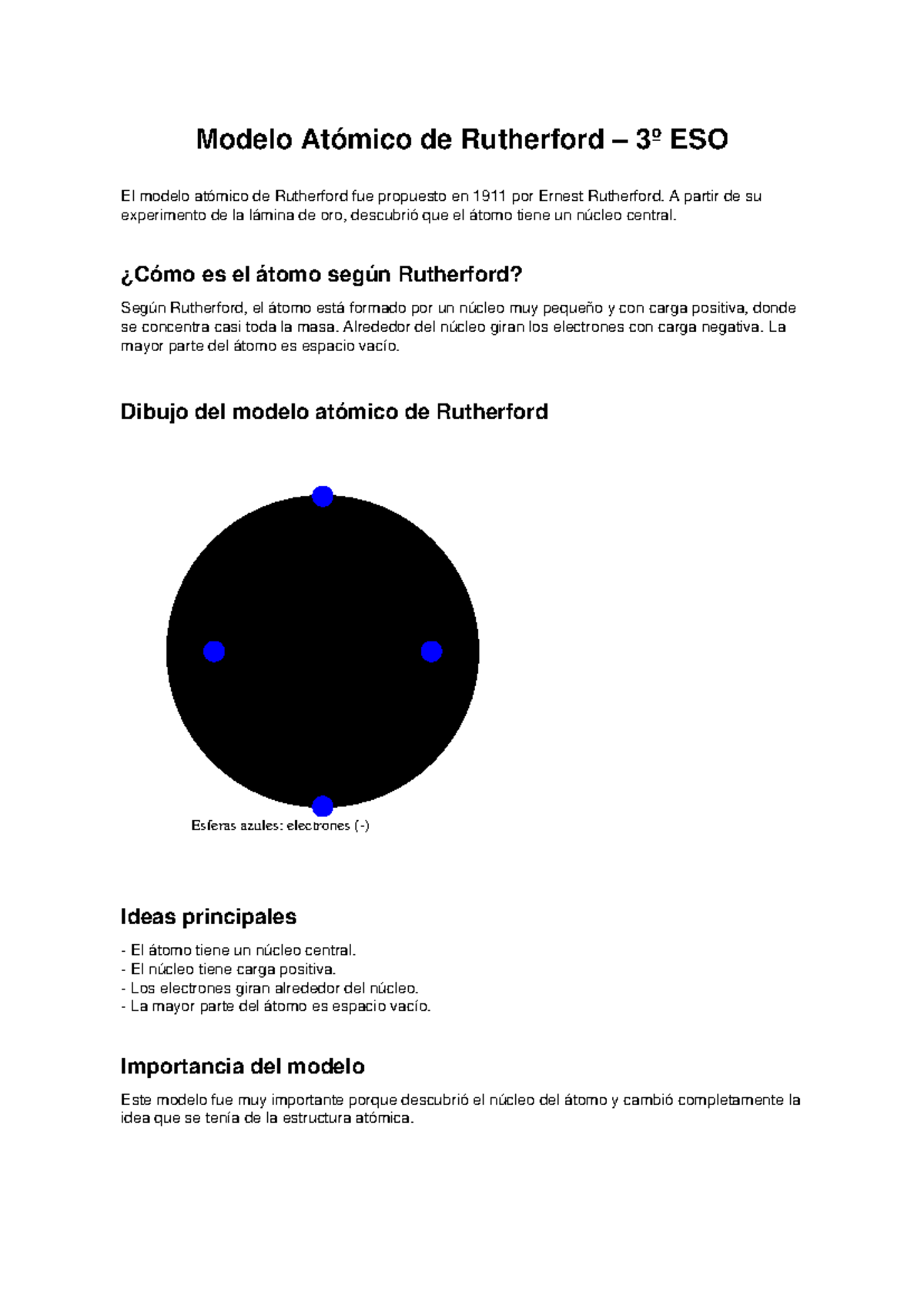 Modelo Atómico de Rutherford 3º ESO: Estructura y Conceptos Clave - Studocu
