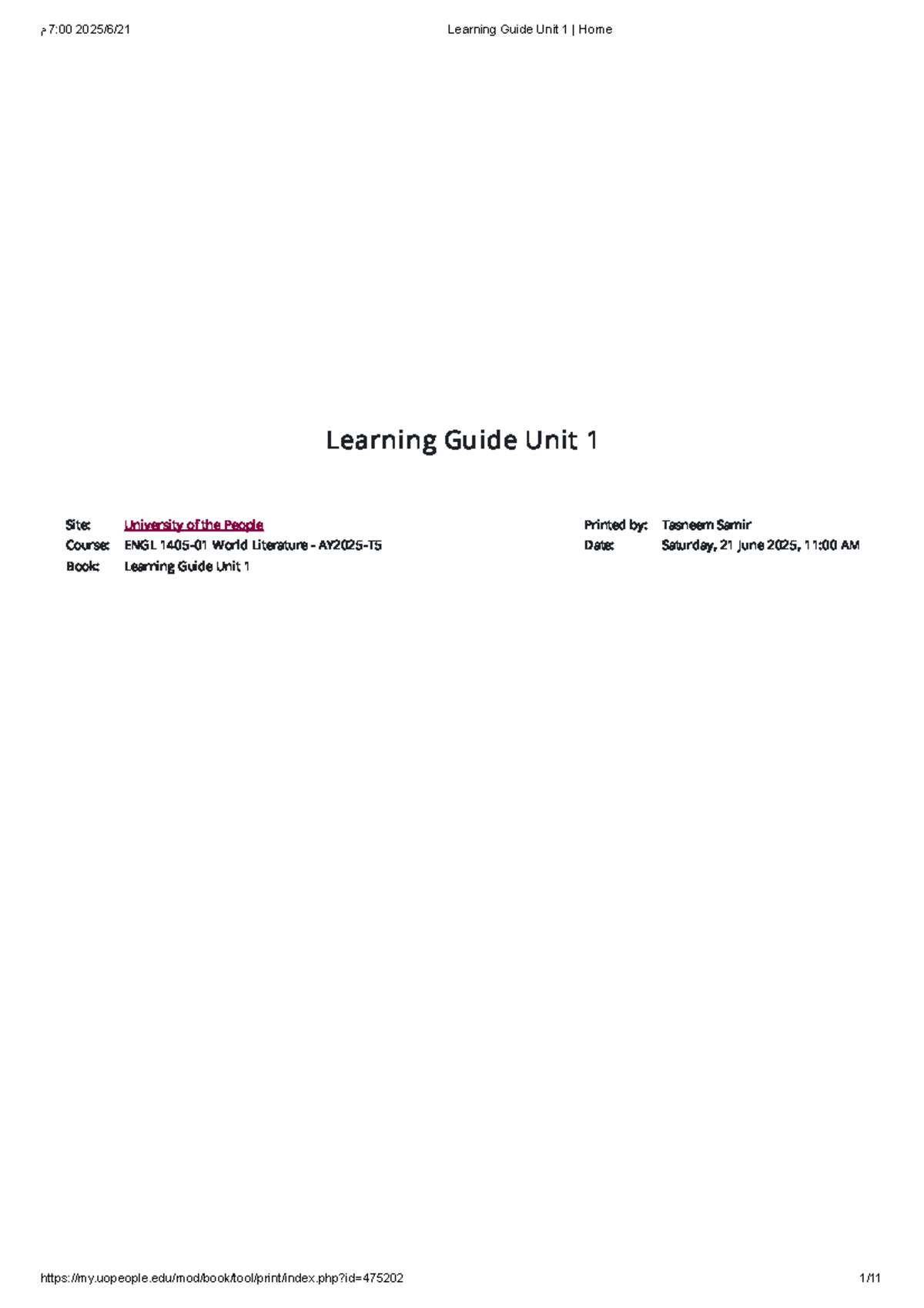 ENGL World Literature: Unit 1 Learning Guide & Overview - Studocu