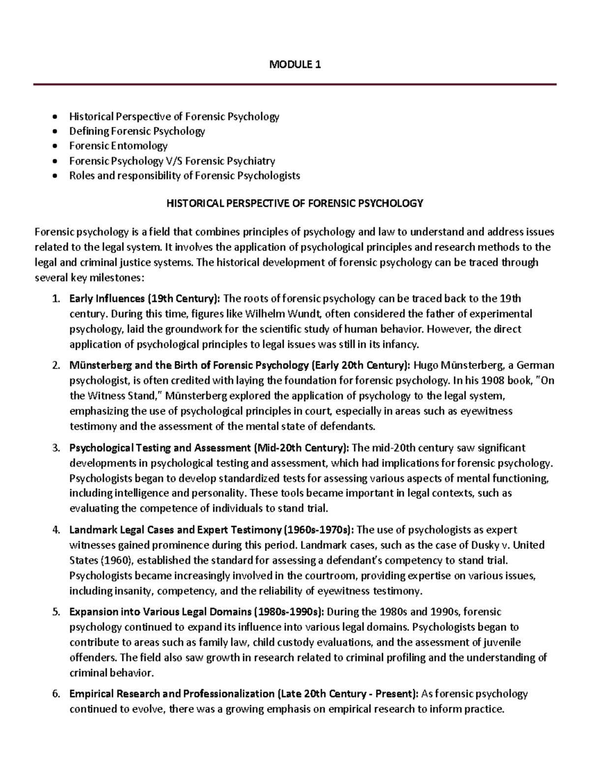 Forensic Psychology Overview and Key Concepts - PSYC720 - Studocu