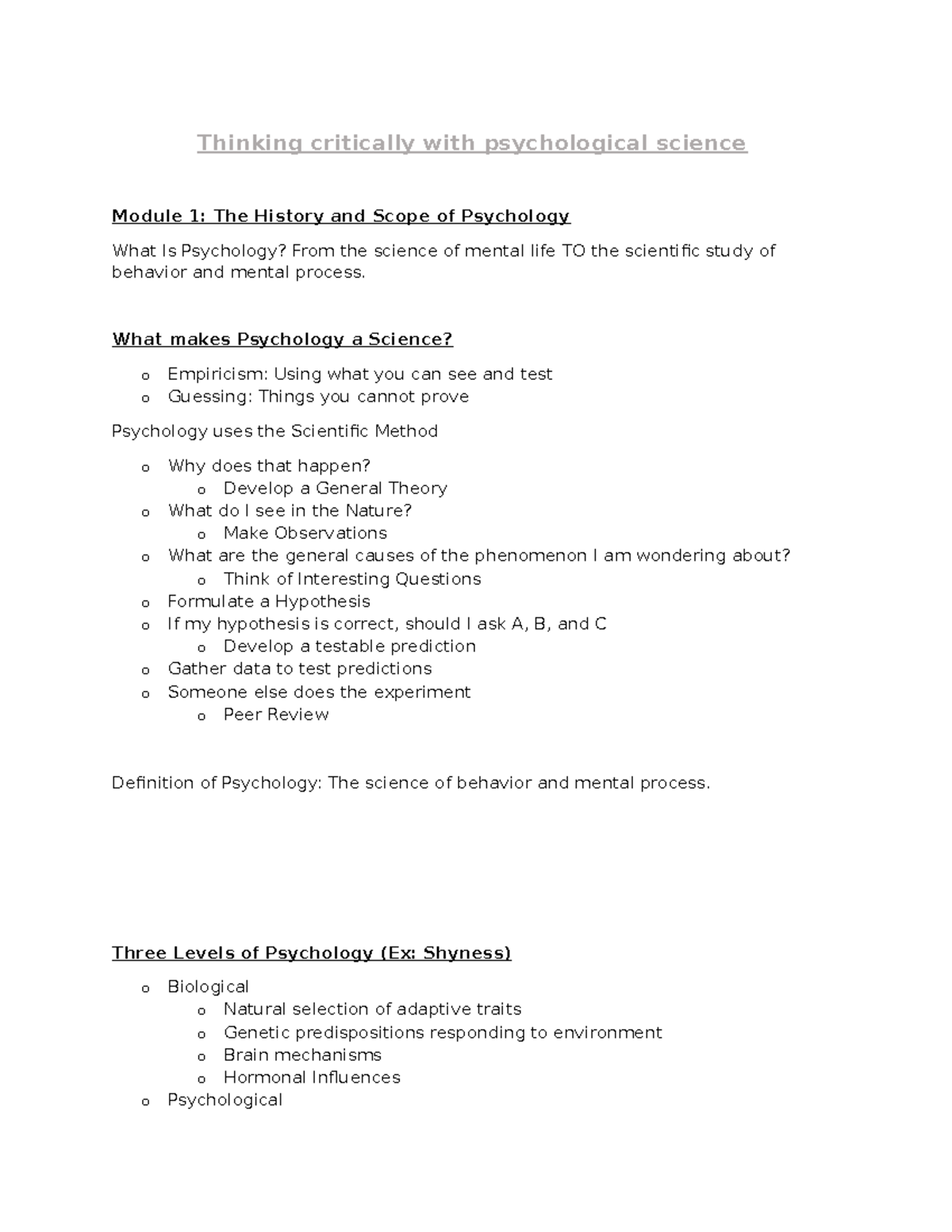 PSY101: Understanding Psychology - The History and Scope Overview - Studocu