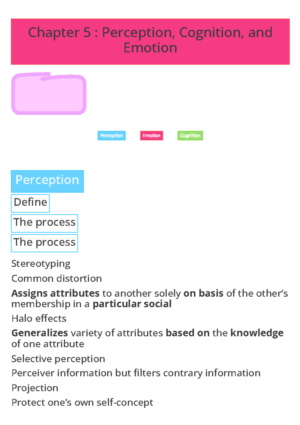 Chapter 5 branches outline - Chapter 5 : Perception, Cognition, and ...