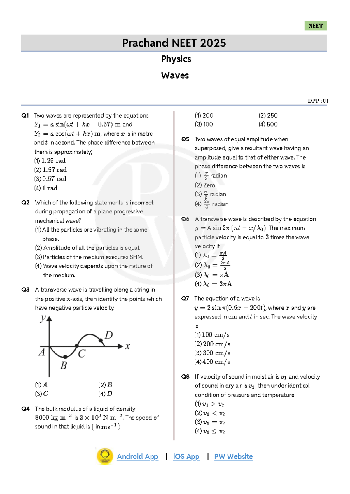 Waves DPP 01 for NEET 2025: Physics Questions and Solutions - Studocu