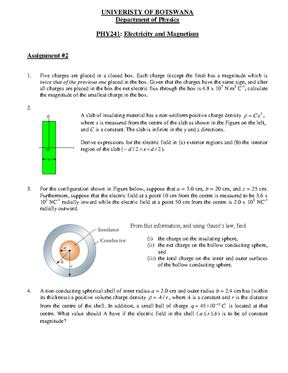 PHY241: Electricity and Magnetism Assignment 2 - Exam for UB - Studocu